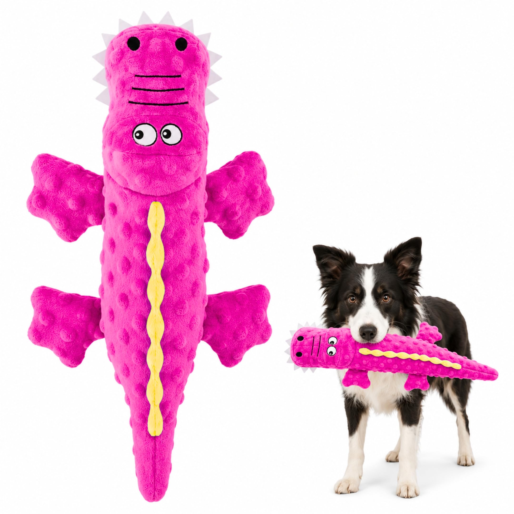 Sniffytails Crocodile Plush Dog Toy | Squeaky & Crinkle Paper Chew Toy | Durable Interactive Tug Toy For Teething & Training | N