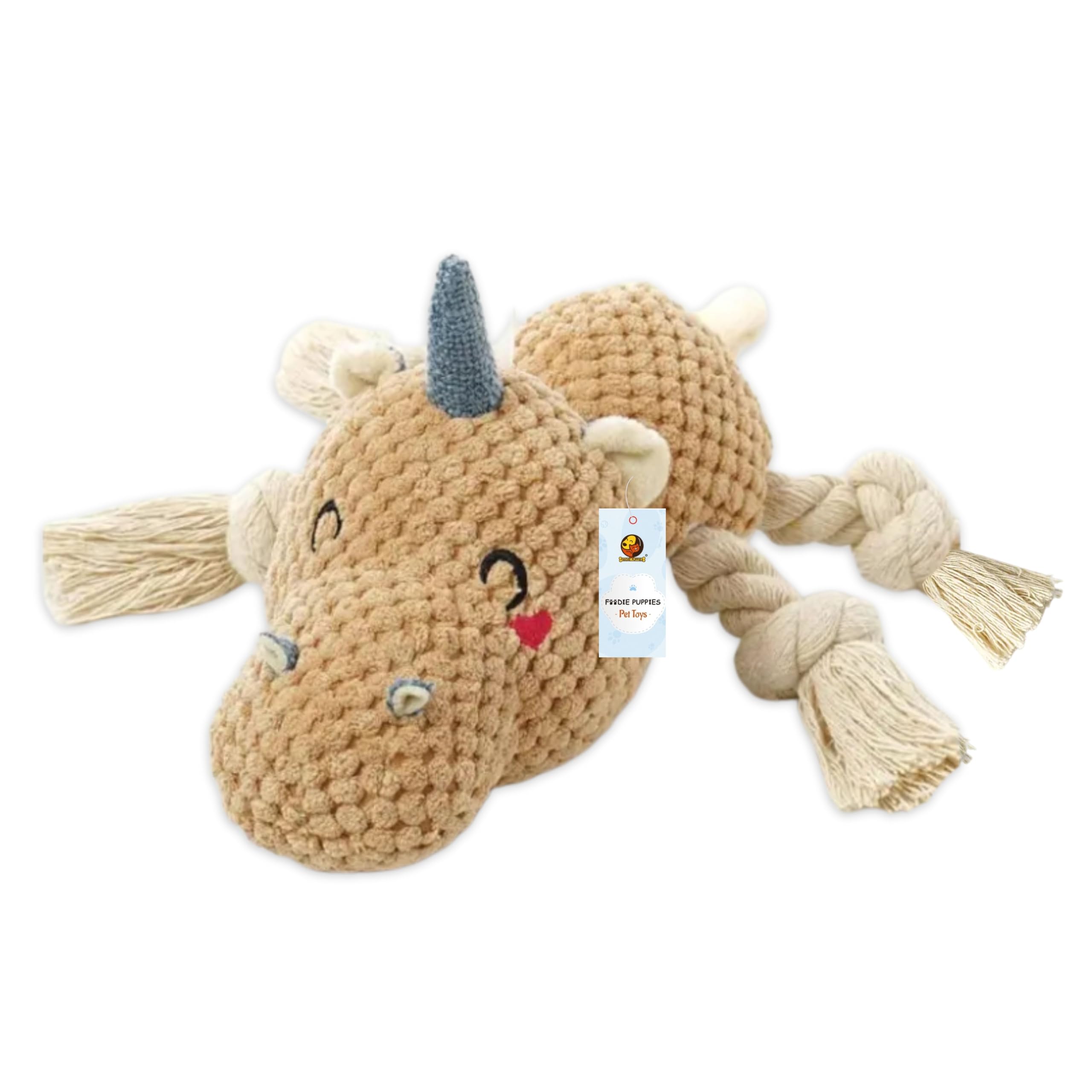 Foodie Puppies Plush Squeaky Rope Toy  (Beige Unicorn) | NonToxic, Soft, Stuffed, Teething, Playful, Cuddly Rope Toy | Plush T