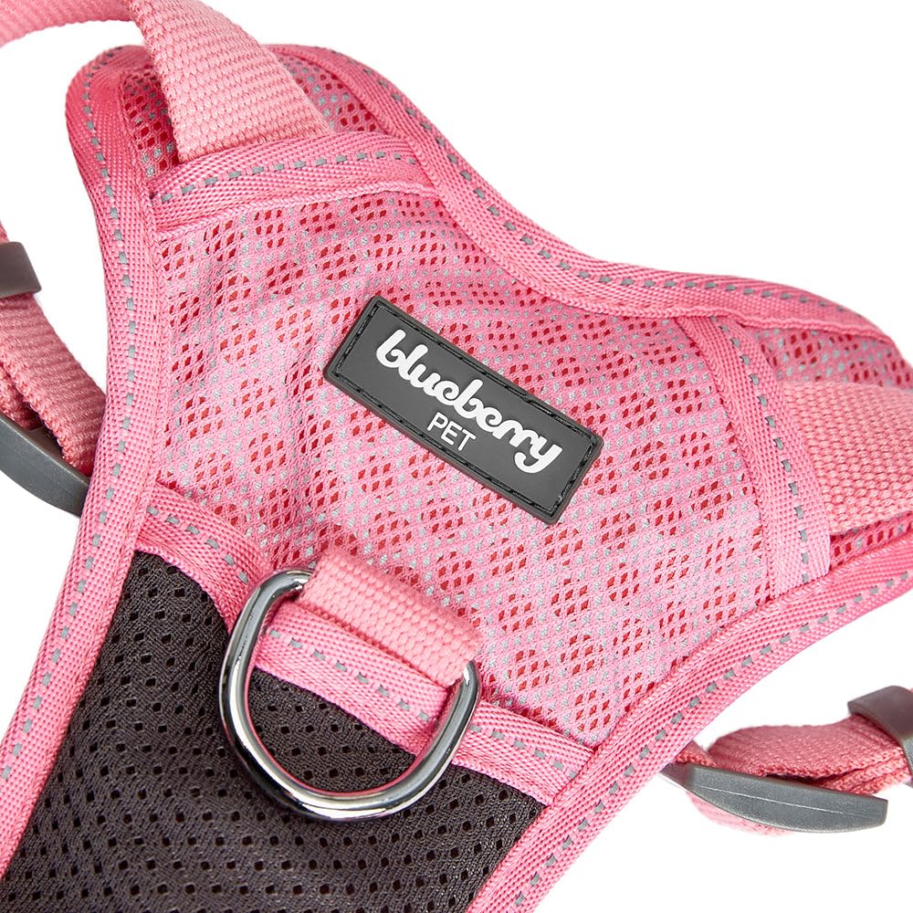 Blueberry Pet Soft & Comfy 3M Reflective Dog Harness Vest | Mesh Padded No Pull | Multi-Colored Stripe - Pink | Adjustable For S