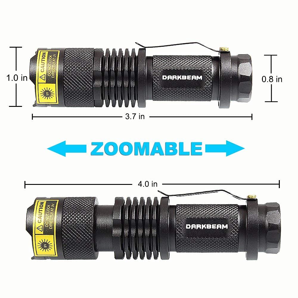 DARKBEAM UV Flashlight 395nm - Portable Blacklight Detector for Pet Stains, 2 Pack, Aluminum, Model SK68