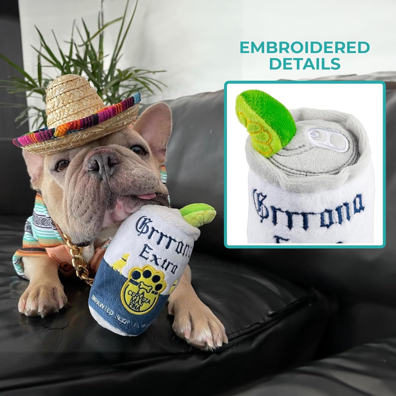Haute Diggity Dog Grrrona Beer Can, Plush Designer Dog Toys with Interactive Squeaker, Stimulating Pet Enrichment, Machine-Washa