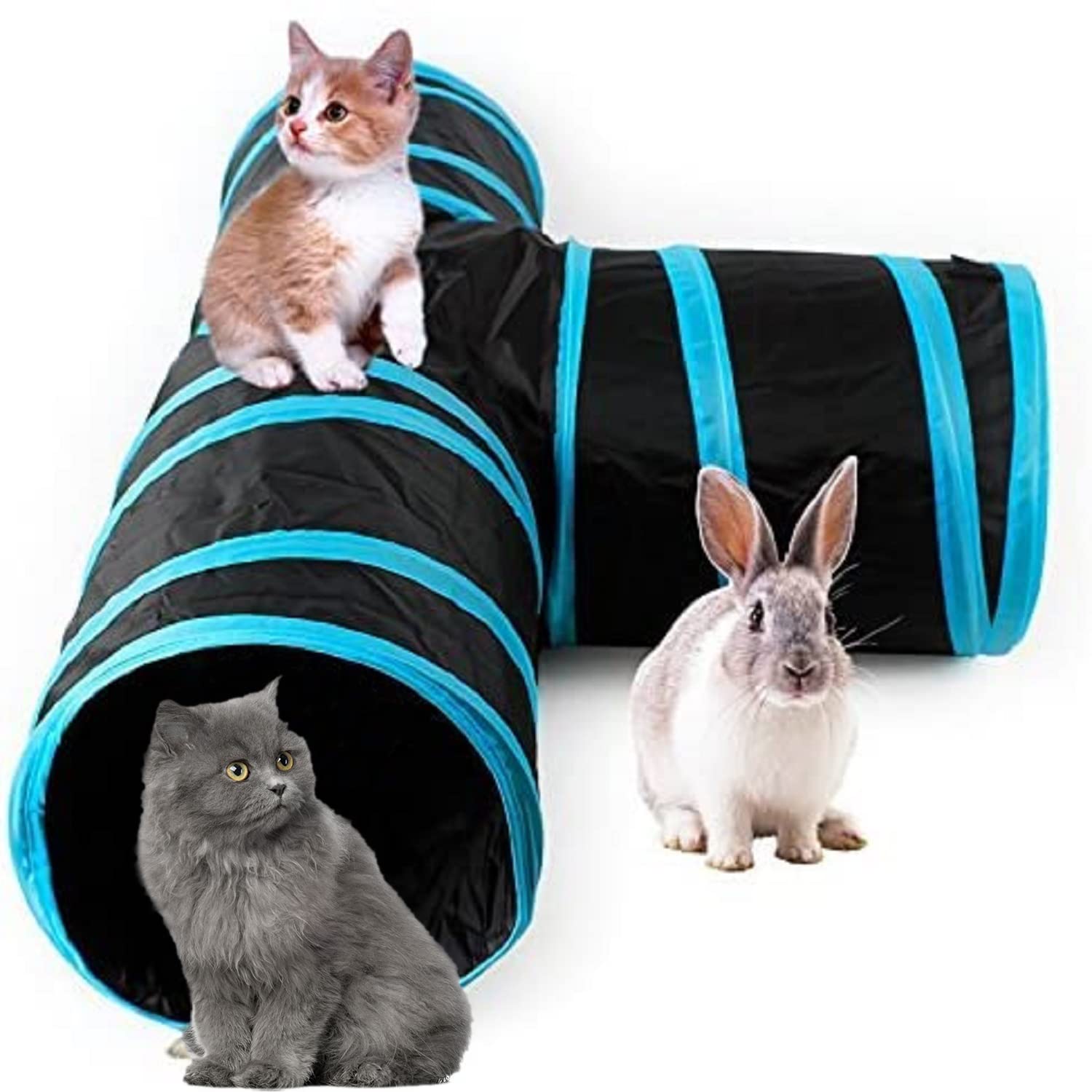 Cat Tunnel Tube for Indoor Cats,Collapsible 3 Way Cat Tunnel Extensible Cat Play Tent Interactive Toy Maze Cat House with Bells,