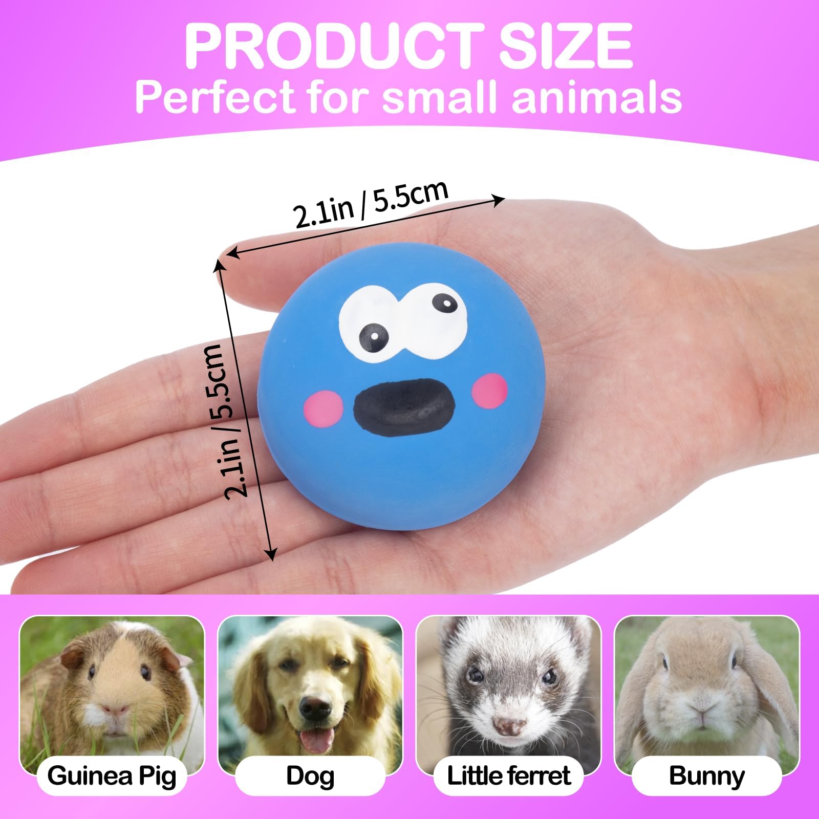 BESNEW Natural Rubber Squeaker Toys for Ferrets - 3 Pack High Elasticity Teething Balls - Easy to Clean, Tough Dog Toys