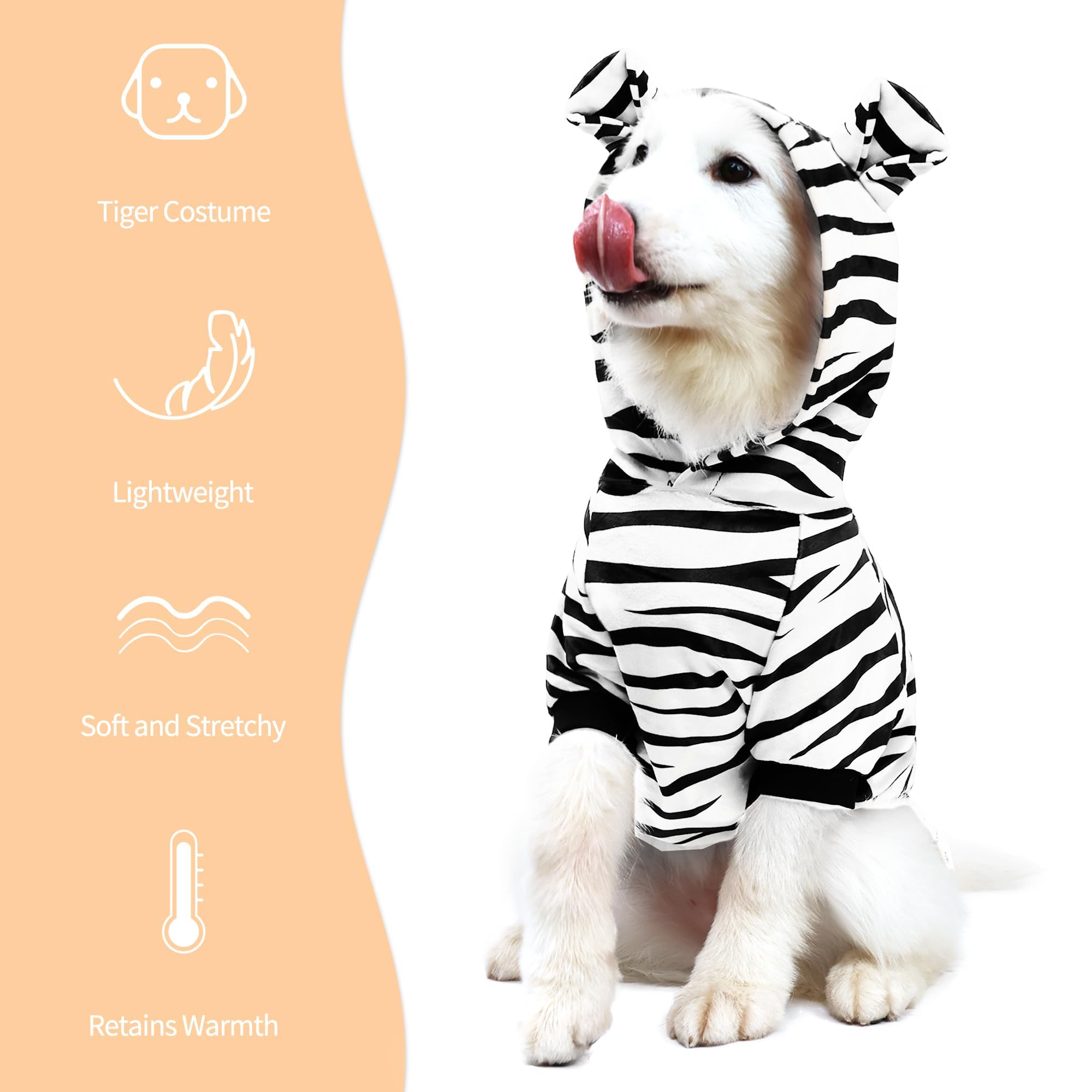 Nacoco Halloween Dog Tiger Costume - Pet White Tiger Cosplay Clothes Coat Hoodie Outfits Cute Warm Winter Apparel For Small And