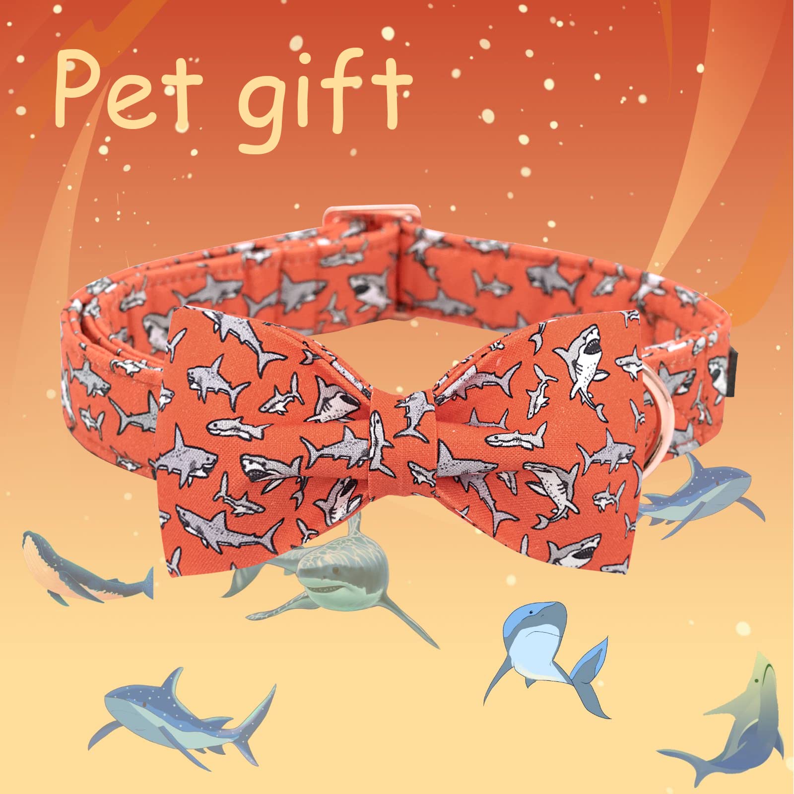 Lionheart Glory Shark Print Bow Tie Dog Collar - Adjustable For Large Dogs, Pet Gift For Girls Or Boys