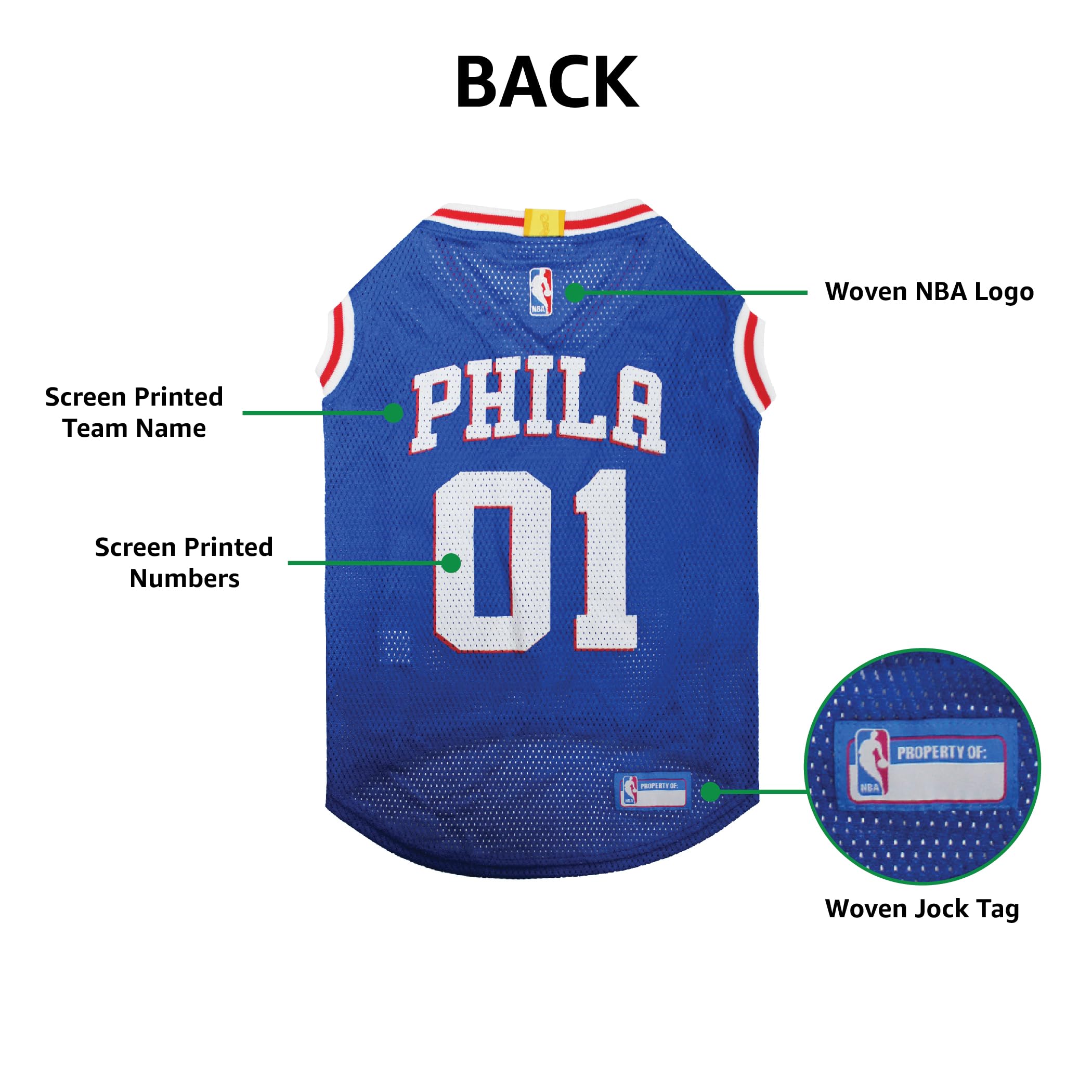 Pets First NBA PHILADELPHIA 76ERS DOG Jersey, Large - Tank Top Basketball Pet Jersey