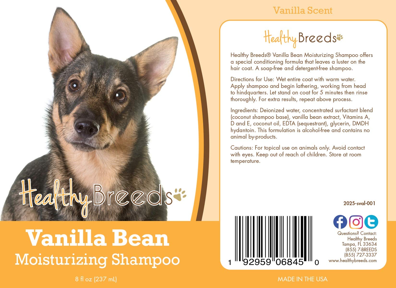 Healthy Breeds Swedish Vallhund Vanilla Bean Moisturizing Shampoo + Conditioner - With Vitamins A, D, E + Coconut Oil - 8 Oz