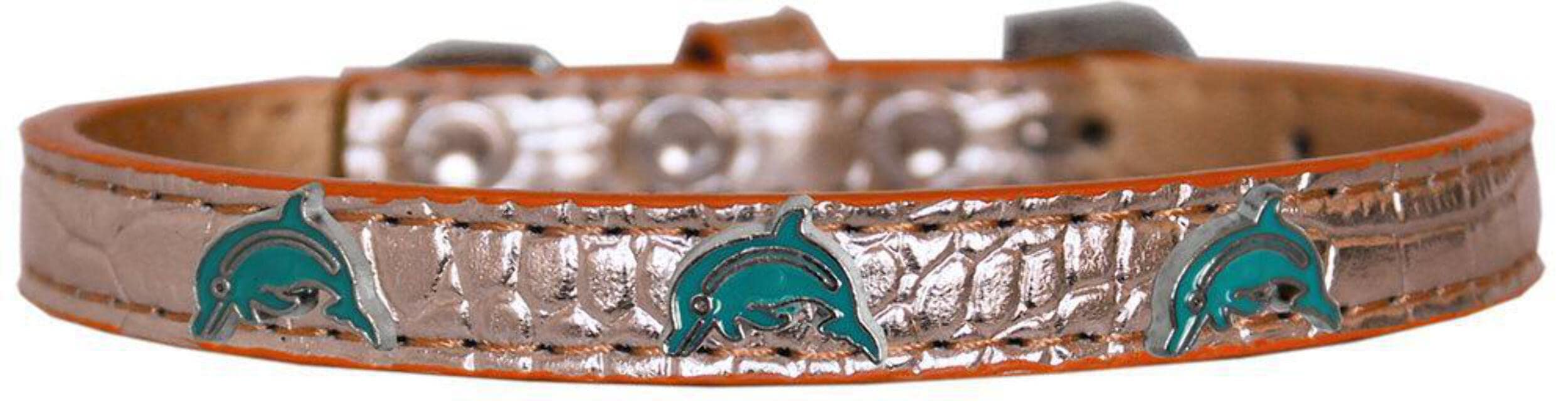 Dog, Puppy & Pet Designer Croc Widget Collar, "Dolphins" Copper 20