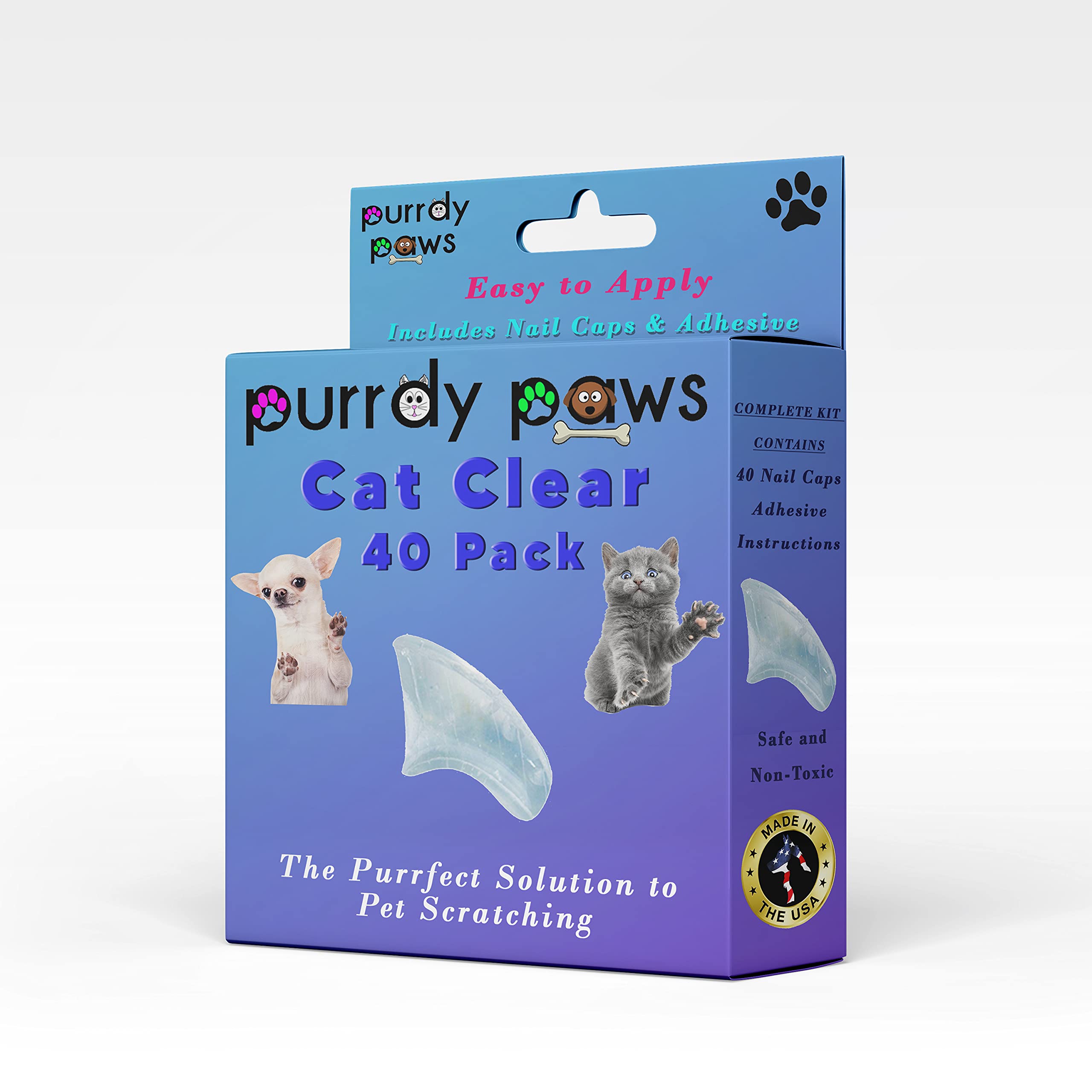 Purrdy Paws 40 Pack Soft Nail Caps for Cat Claws Clear Large