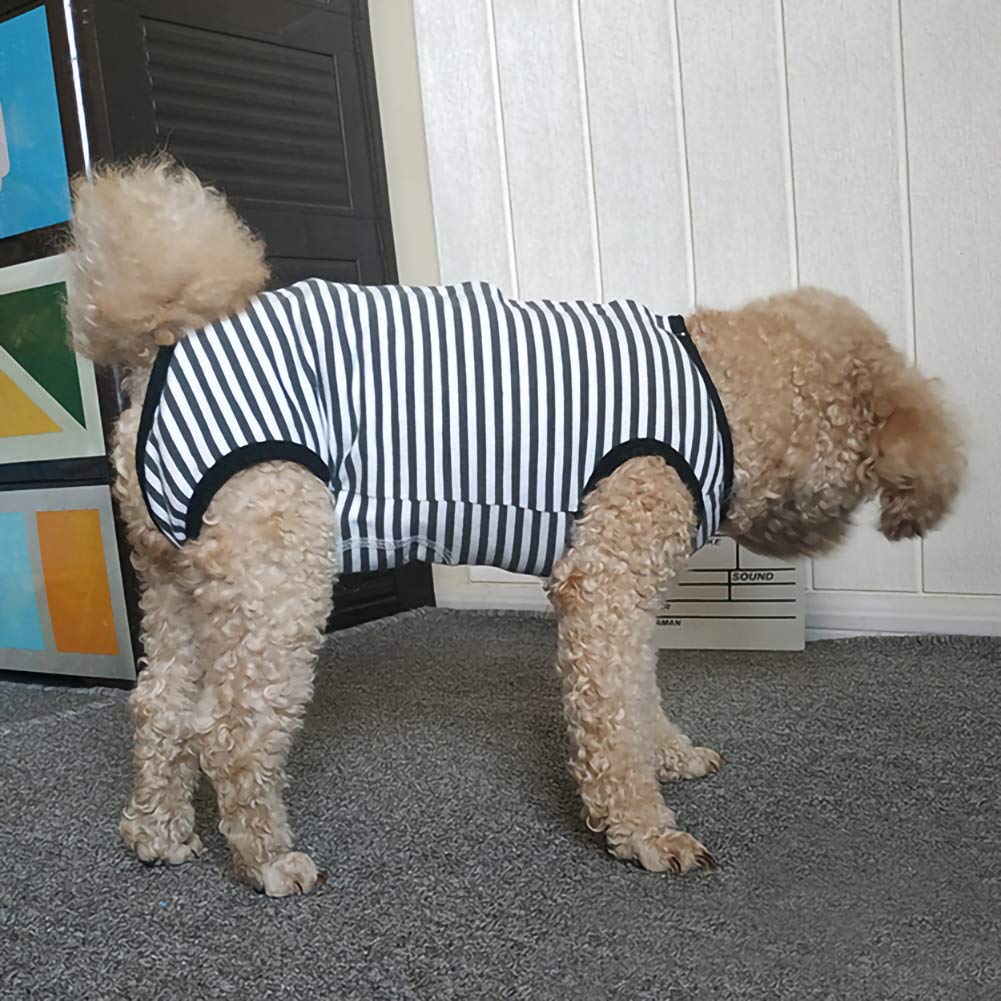 Dogs Recovery Suit Post Surgery Shirt For Puppy, Wound Protective Clothes For Little Animals(Black White Stripe-Xxs)