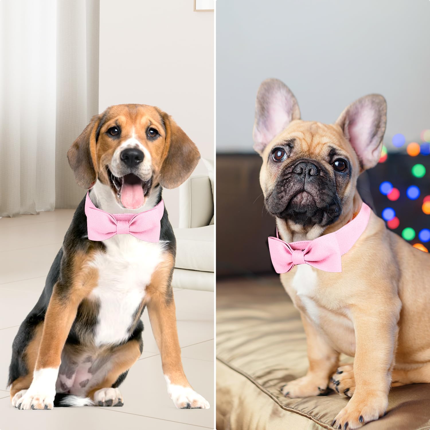 Segarty Dog Bow Tie Collar, Adjustable Pink Bowtie For Small Medium Dogs, Durable Cat Neck Tie Tuxedo Comfortable Cotton Girl Pe