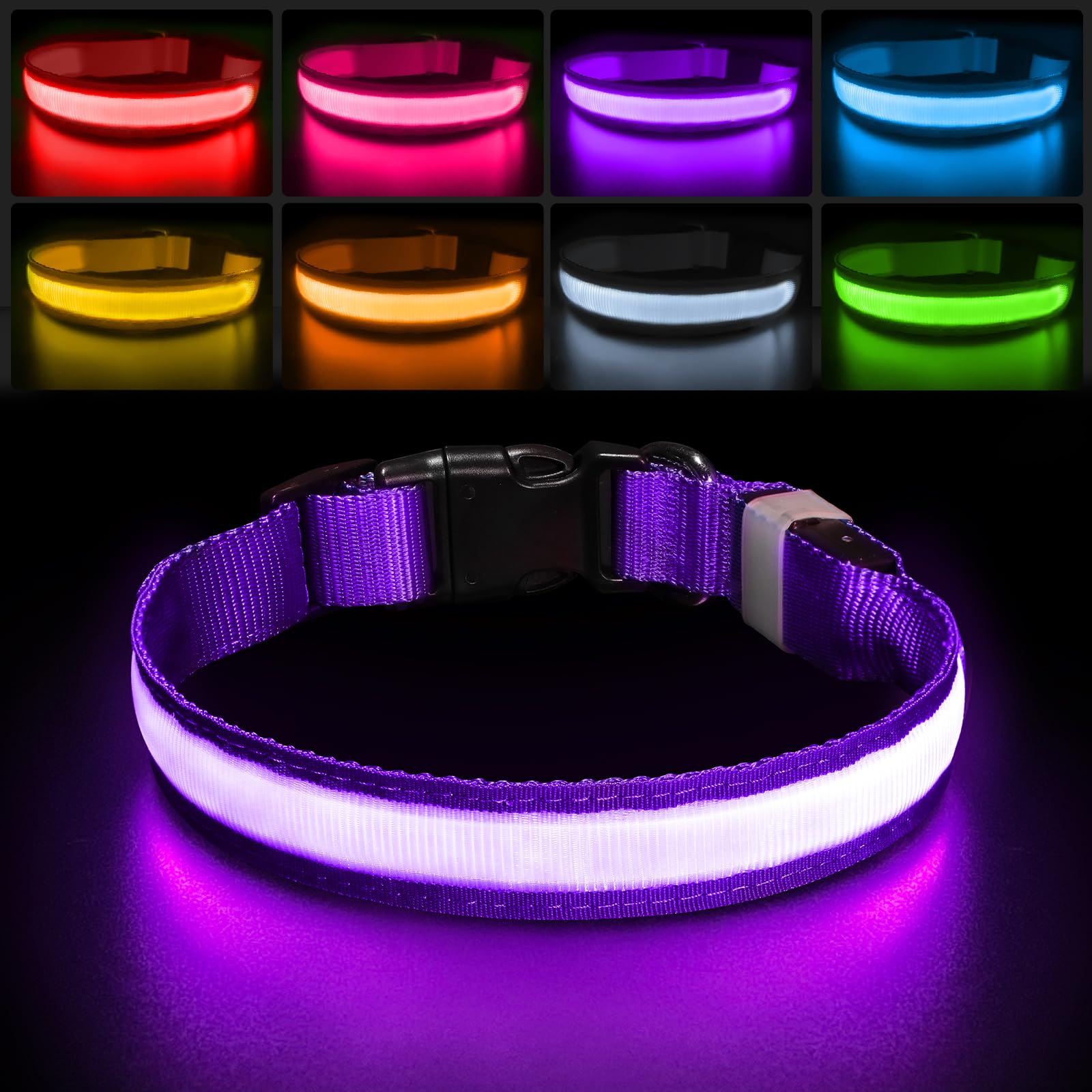 Pceotllar Light Up Dog Collar For Night Walking - Led Dog Collar Light Rechargeable Color Changing, Glow In The Dark Dog Collars Waterproof Glowing Dog Collars For Large Small Medium Dogs