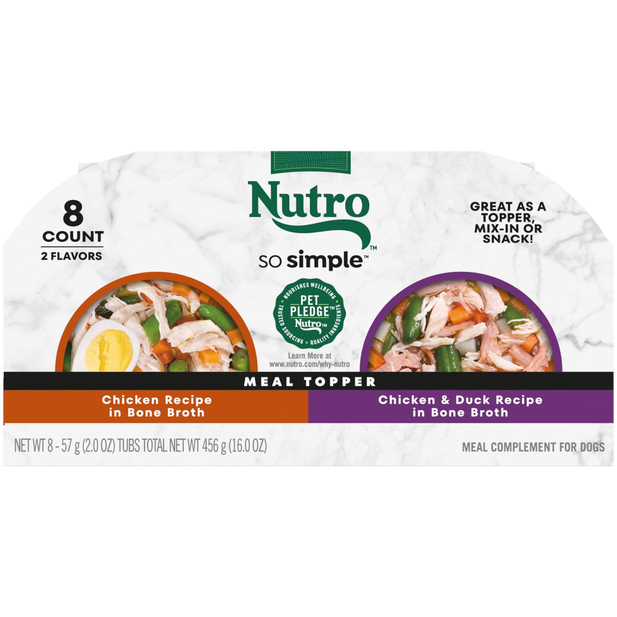 Nutro So Simple Wet Dog Meal Complement Chicken and Chicken & Duck Recipes in Bone Broth, 2 oz Trays, Variety Pack (8 Count, Pac