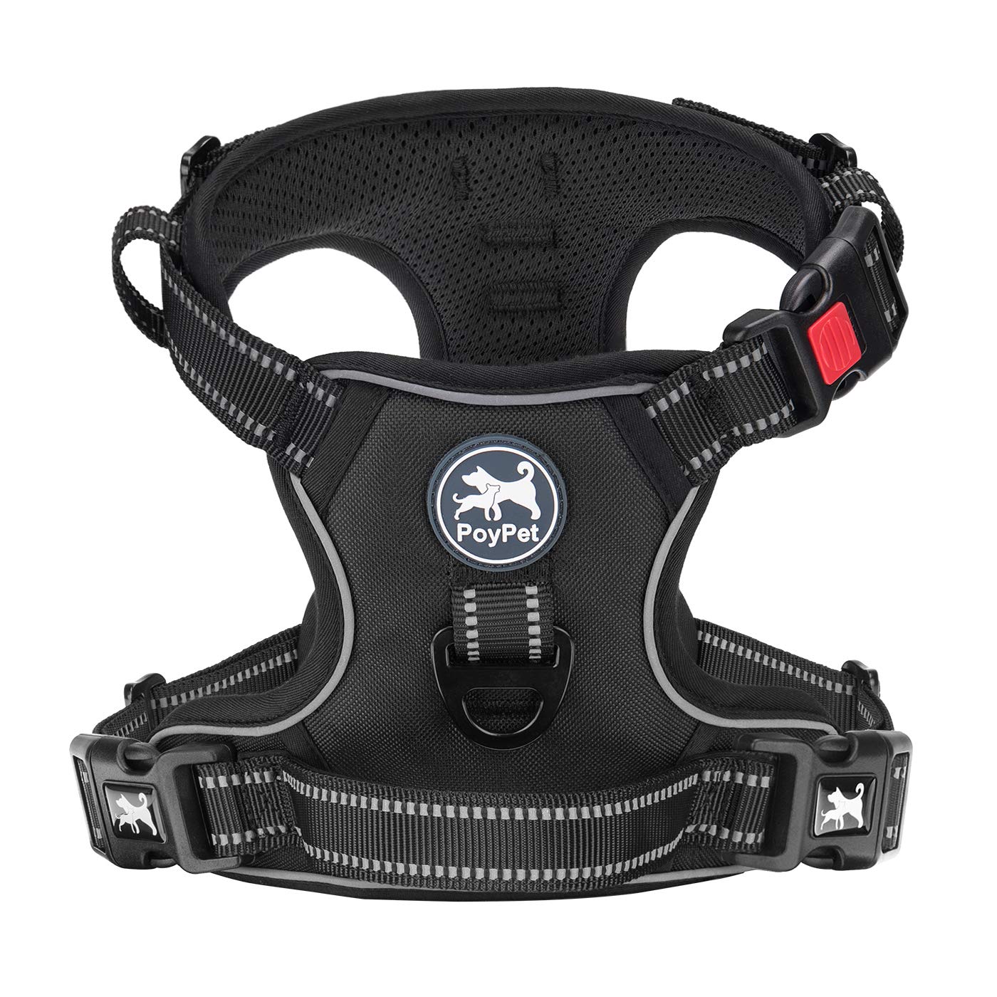 Poypet Dog Harness No Pull, Reflective Vest Harness With Front & Back 2 Clips And Easy Control Handle For Small Medium Large Bre