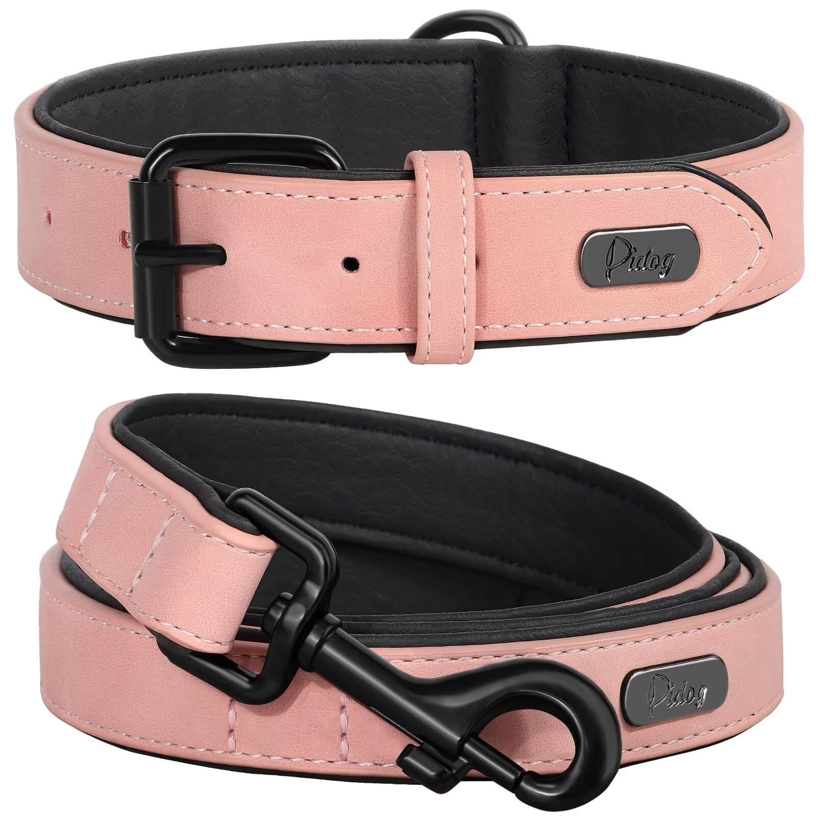 Didog Soft Padded Leather Dog Collar And Leash Set, Heavy Duty Dog Lead And Collar Set With Metal Buckle, Breathable Pet Collars