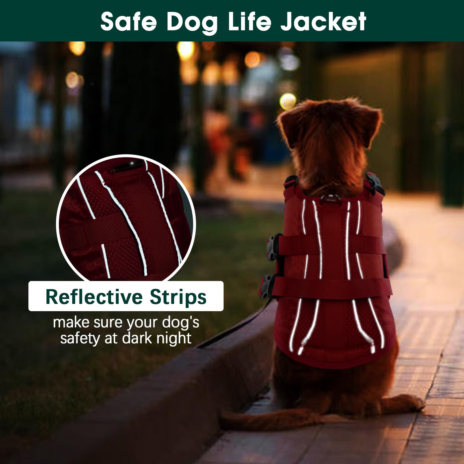 Kuoser Dog Life Jacket High Flotation, Reflective Dog Life Vest For Swimming Boating, Adjustable Small Medium Large Dog Lifejacket, Lightweight Dog Life Preserver Rescue Handle Spring Summer Pool