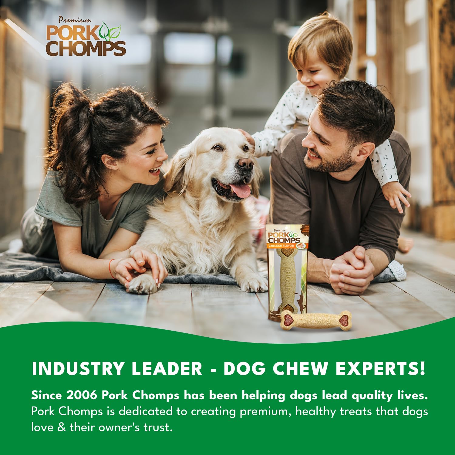 Pork Chomps Dog Chew, 7-inch Crunchy Bone, Chicken Flavor, 1 Count