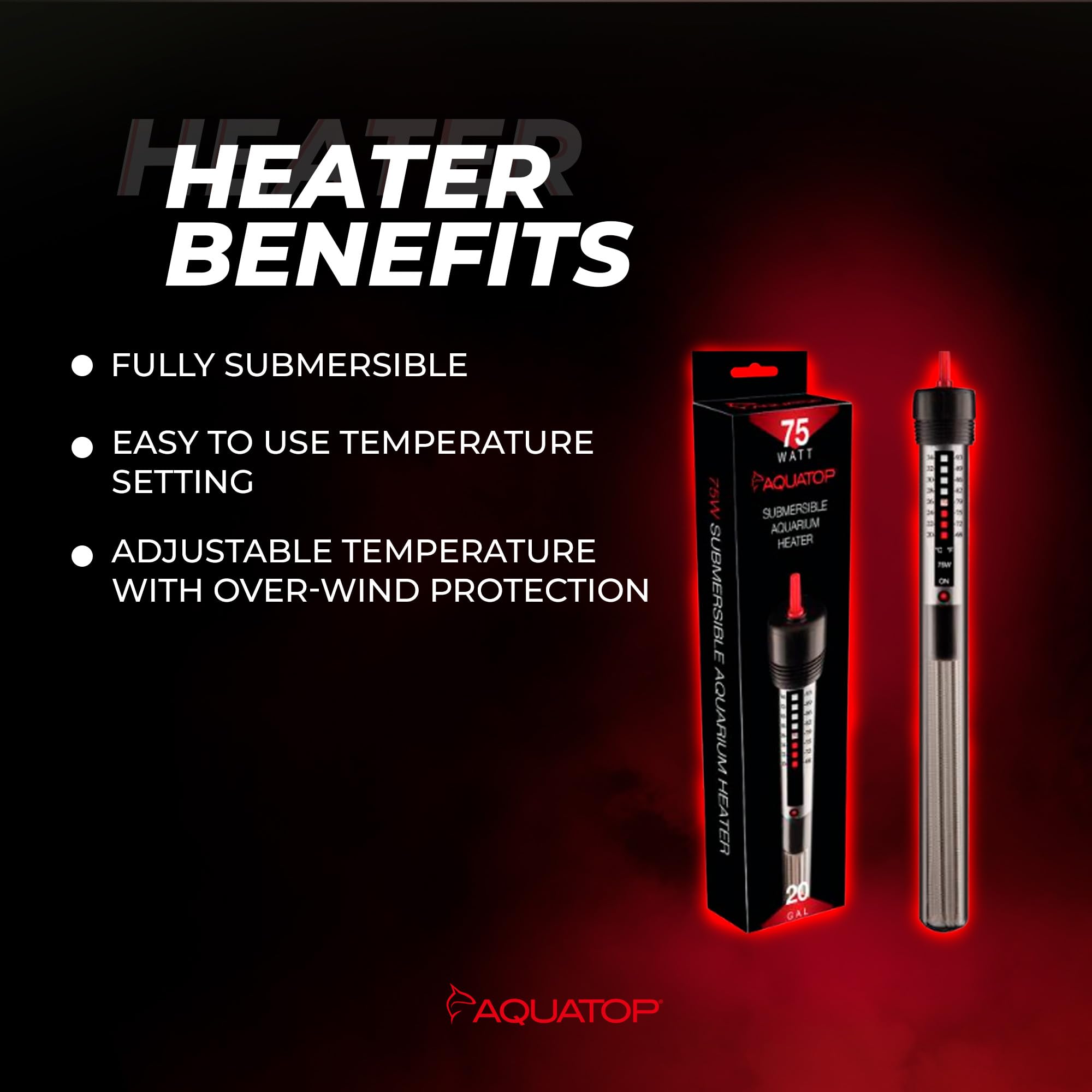 Aquatop Aquatic Supplies Submersible Glass Aquarium Heater 75 Watt