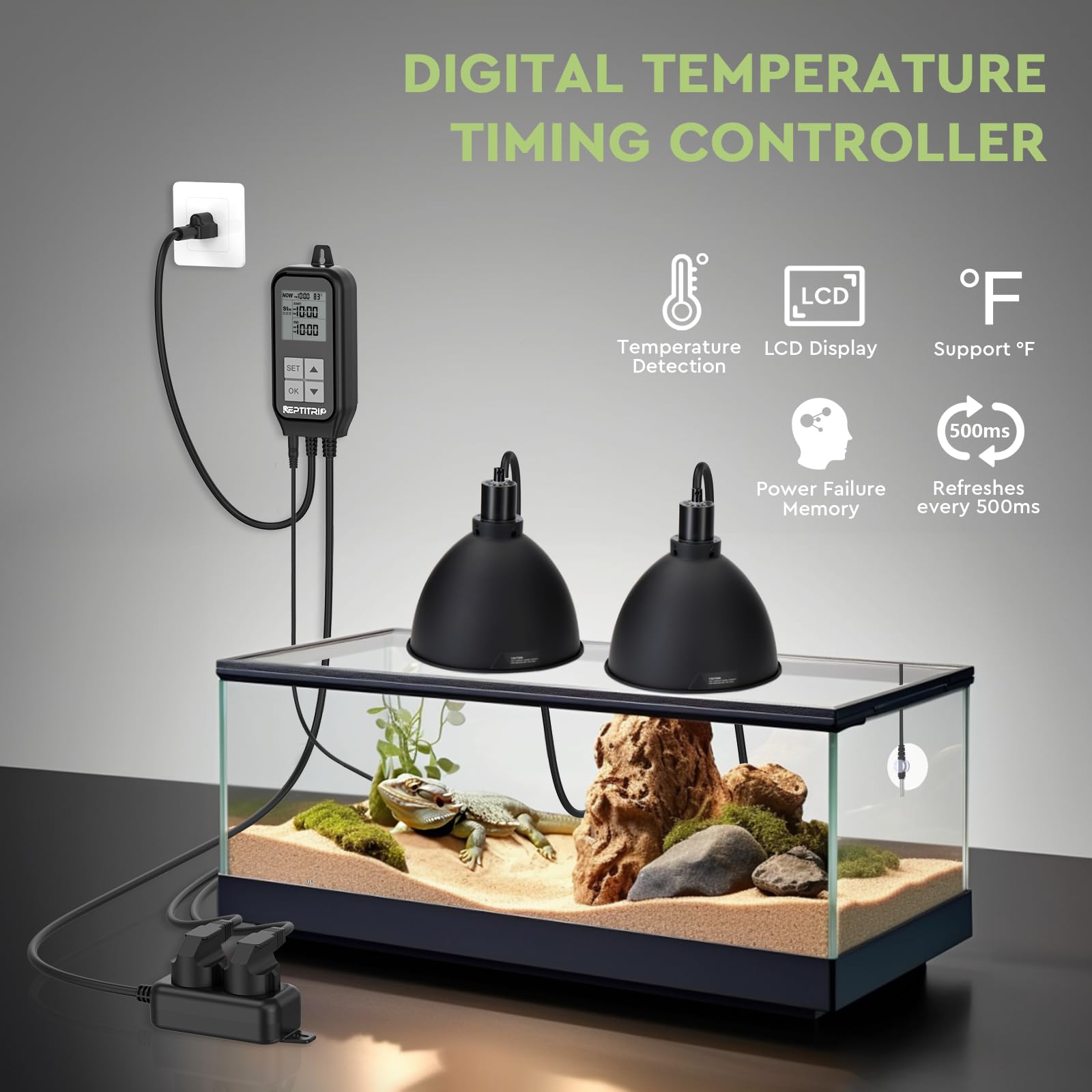 Reptitrip Reptile Thermostat, Reptile Light Timer For Temperature And Lighting Control, Day-Night Timer Thermostat With Reptile