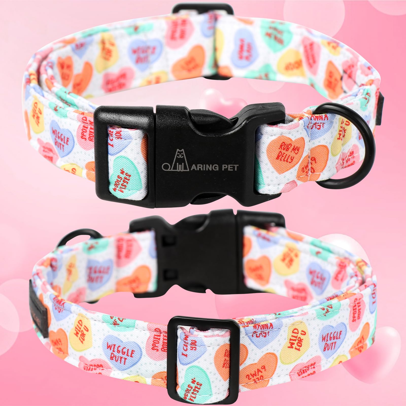 Aring Pet Valentine'S Day Dog Collar-Cute Cotton Heart Dog Collars, Adjustable Valentine Candy Heart Pet Collars Girl Puppy Coll