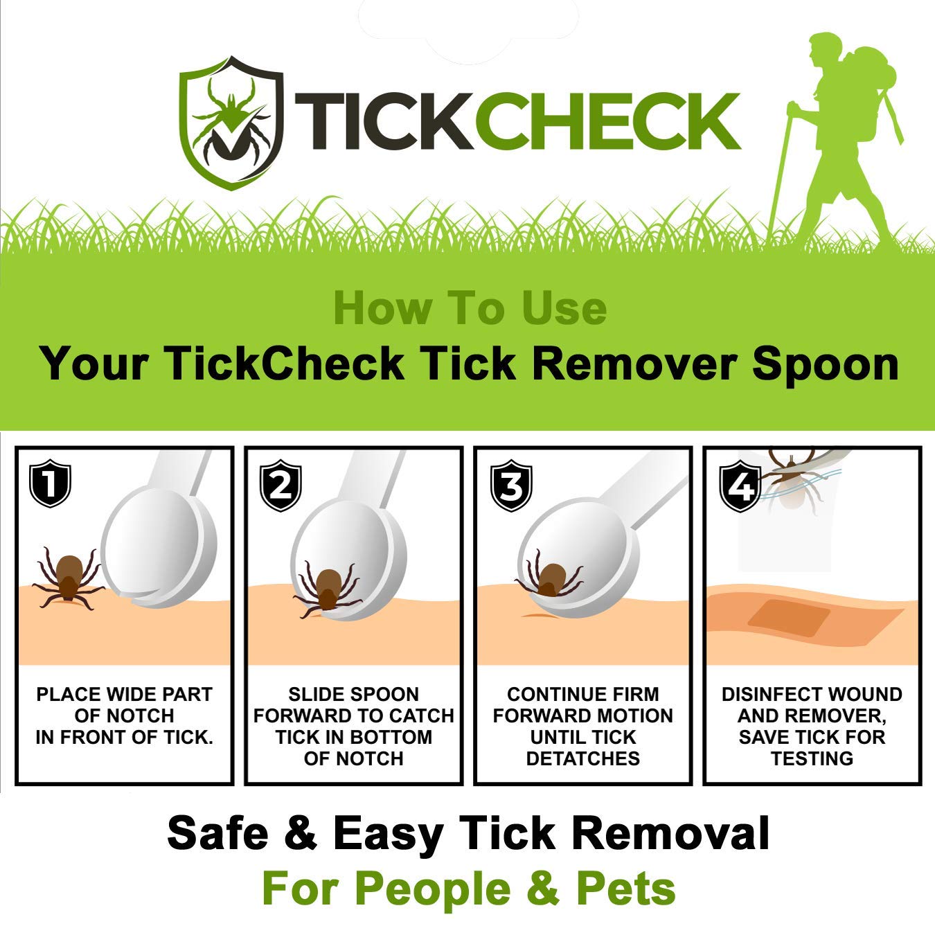 Tickcheck Tick Remover Spoon - 3 Pack Of Lightweight Tick Remover Tools With Free Tick Id Card & Carabiner (2 Sets, 6 Spoons)