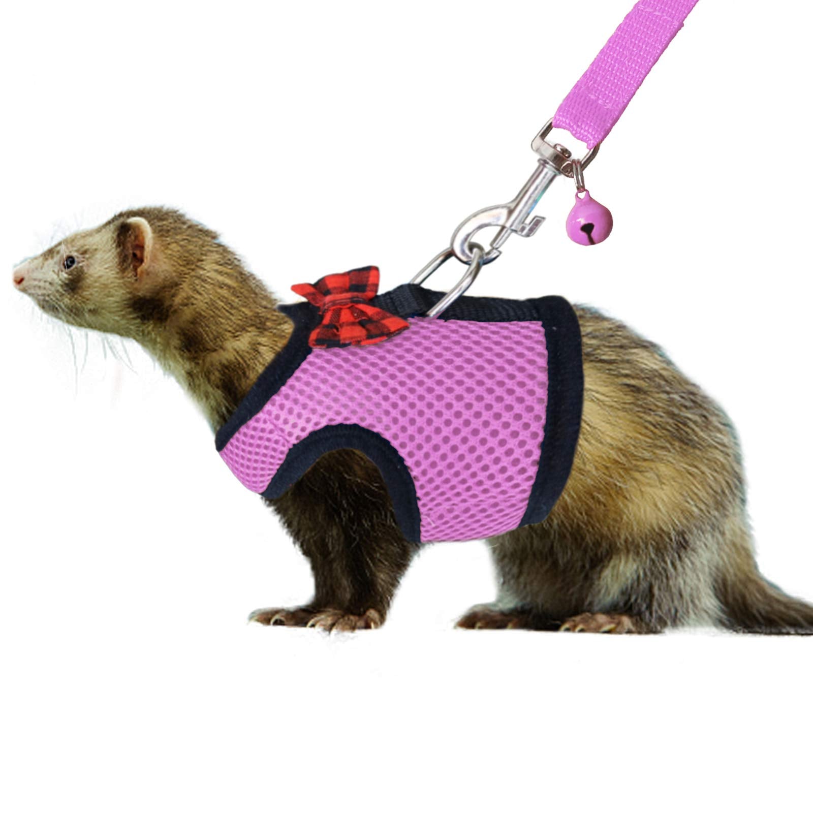 Rypet Animal Harness And Leash - Soft Mesh Pet Harness With Safe Bell, No Pull Comfort Padded Vest For Small Pet Pink M
