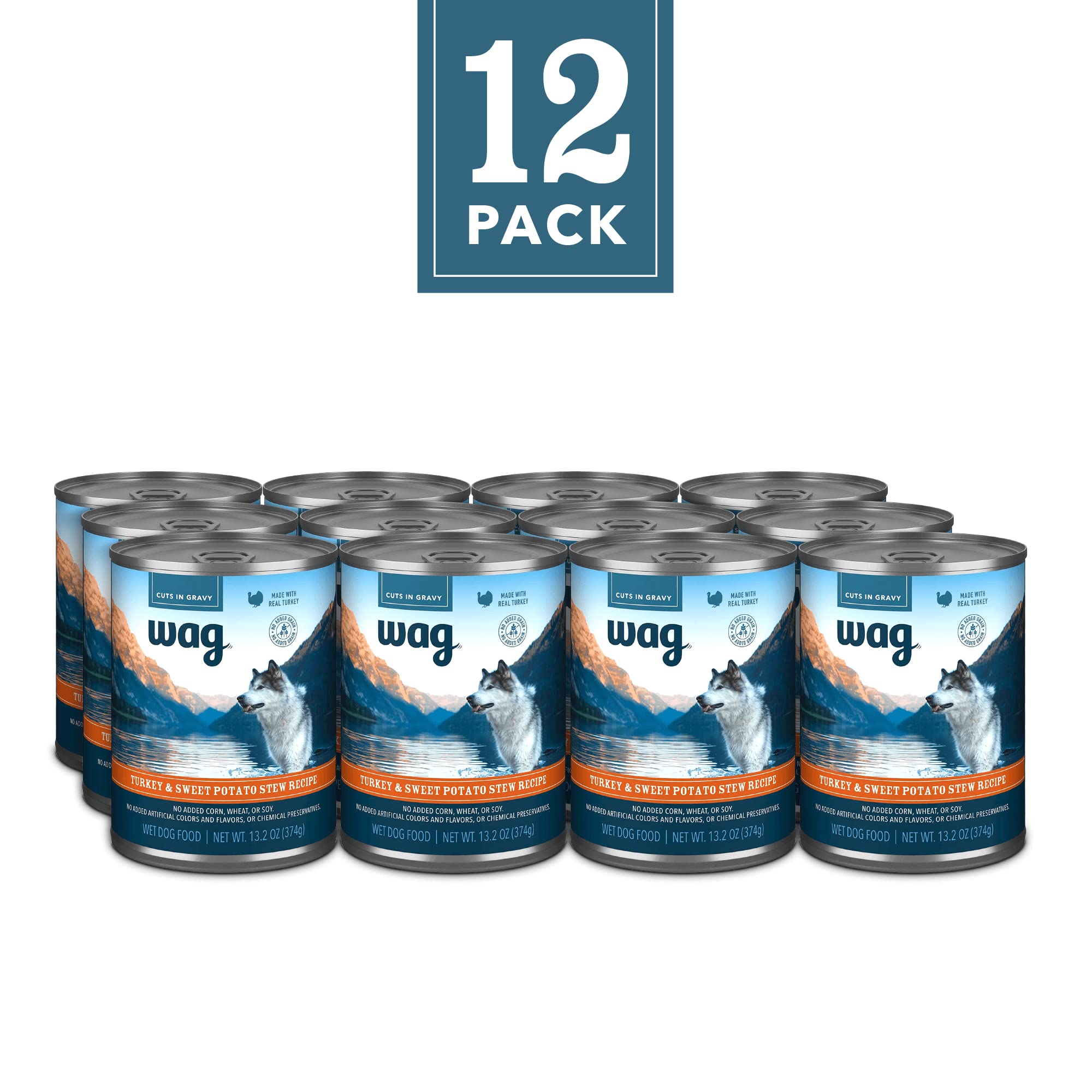 Amazon Brand - Wag Stew Canned Dog Food, Turkey & Sweet Potato Recipe, 13.2 oz Can (Pack of 12)