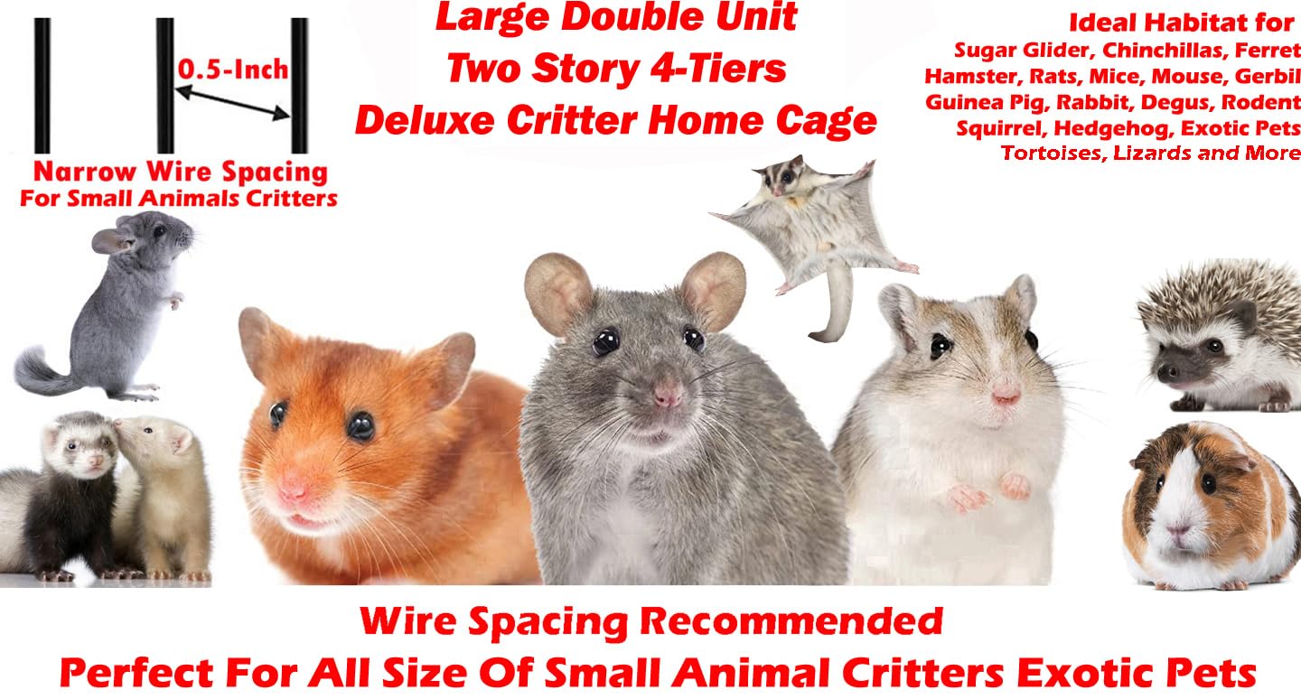 Large Two Story Deluxe Double Unit 4-Floor Small Animal Critter Durable Cage Tight 1/2-Inch Bar Spacing Feisty Ferret Hammock Sq
