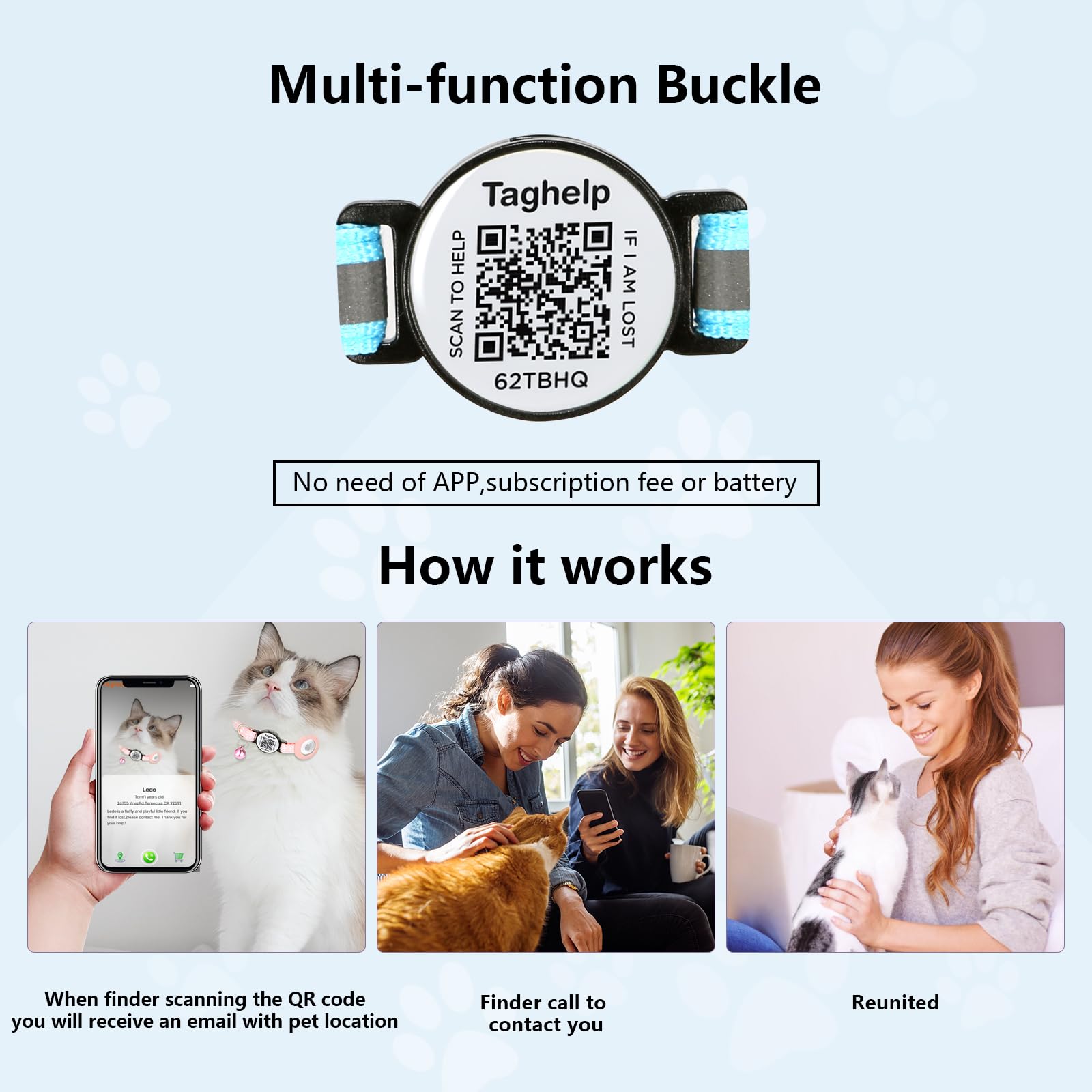 Reflective Airtag Cat Collar, Integrated Cat Collar With Air Tag Holder And Bell, Breakaway With Qr Code Name Tag,Safety Elastic