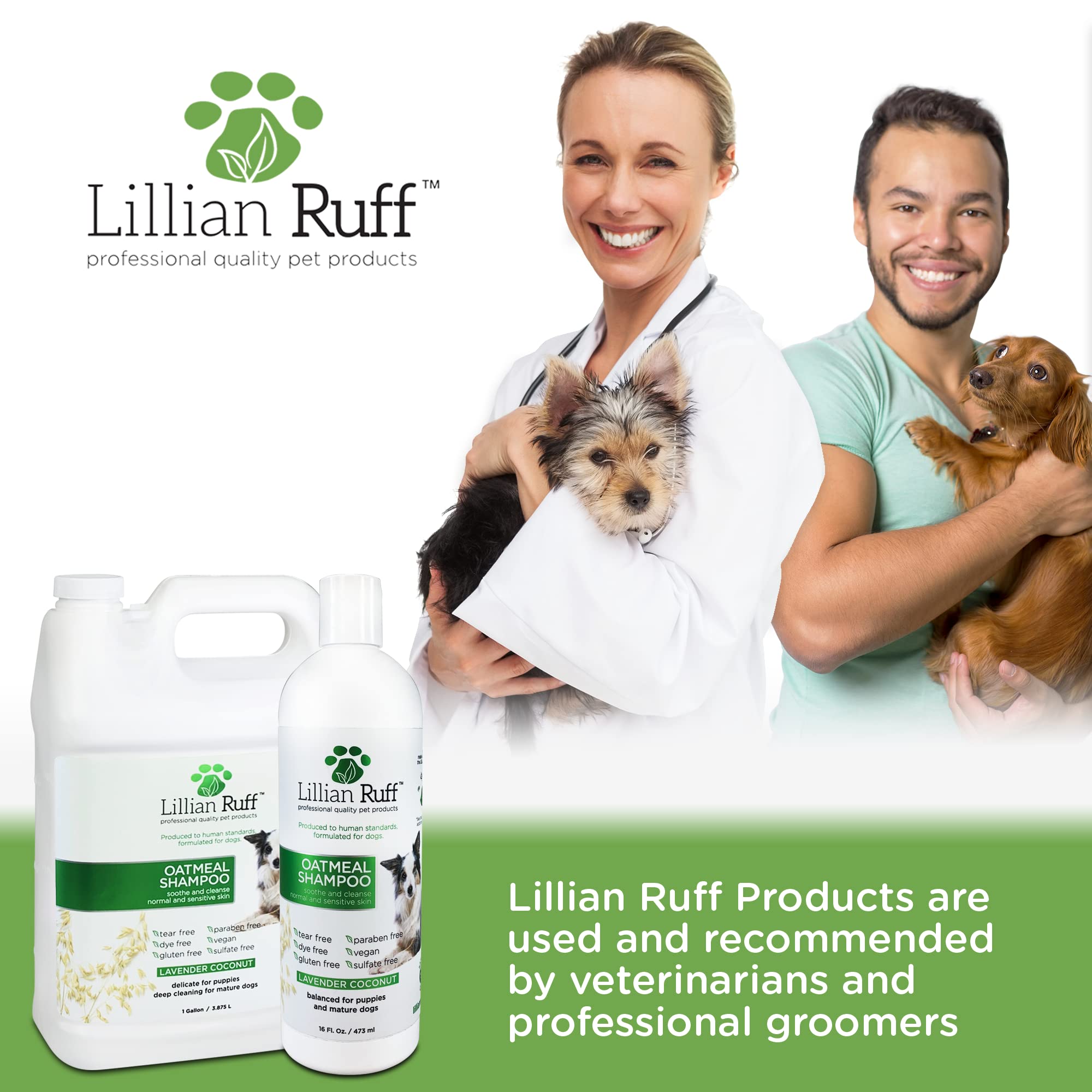Lillian Ruff Calming Oatmeal Pet Shampoo For Dry Skin & Itch Relief With Aloe & Hydrating Essential Oils - Replenish Moisture & Deodorize - Tearless Dog Shampoo For Normal/Sensitive Skin (16Oz)