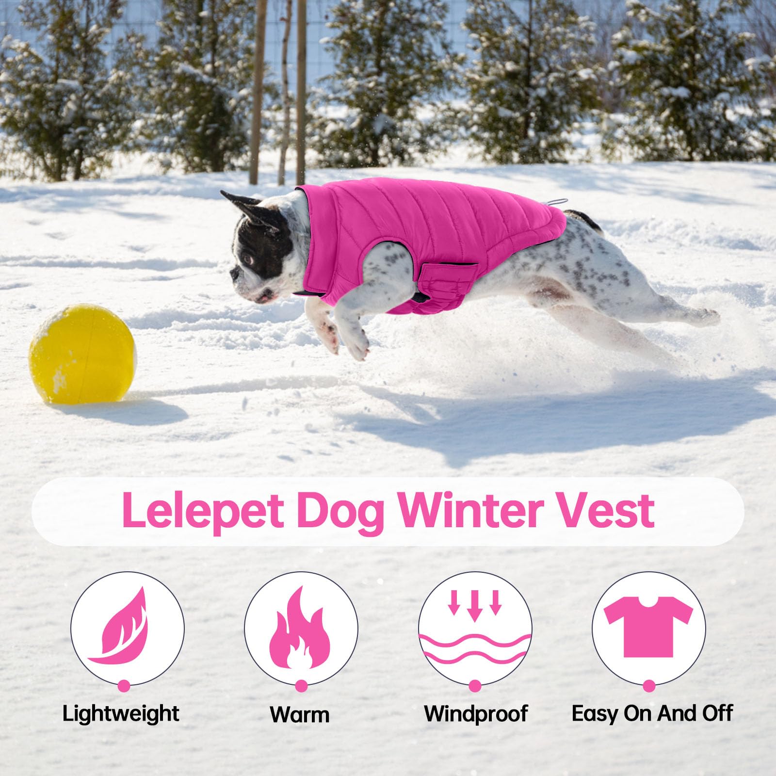 Lelepet Warm Dog Puffer Jacket Reversible Padded Vest Windproof Lightweight Cold Weather Coat Dog Sonwsuit With Hook & Loop, Non