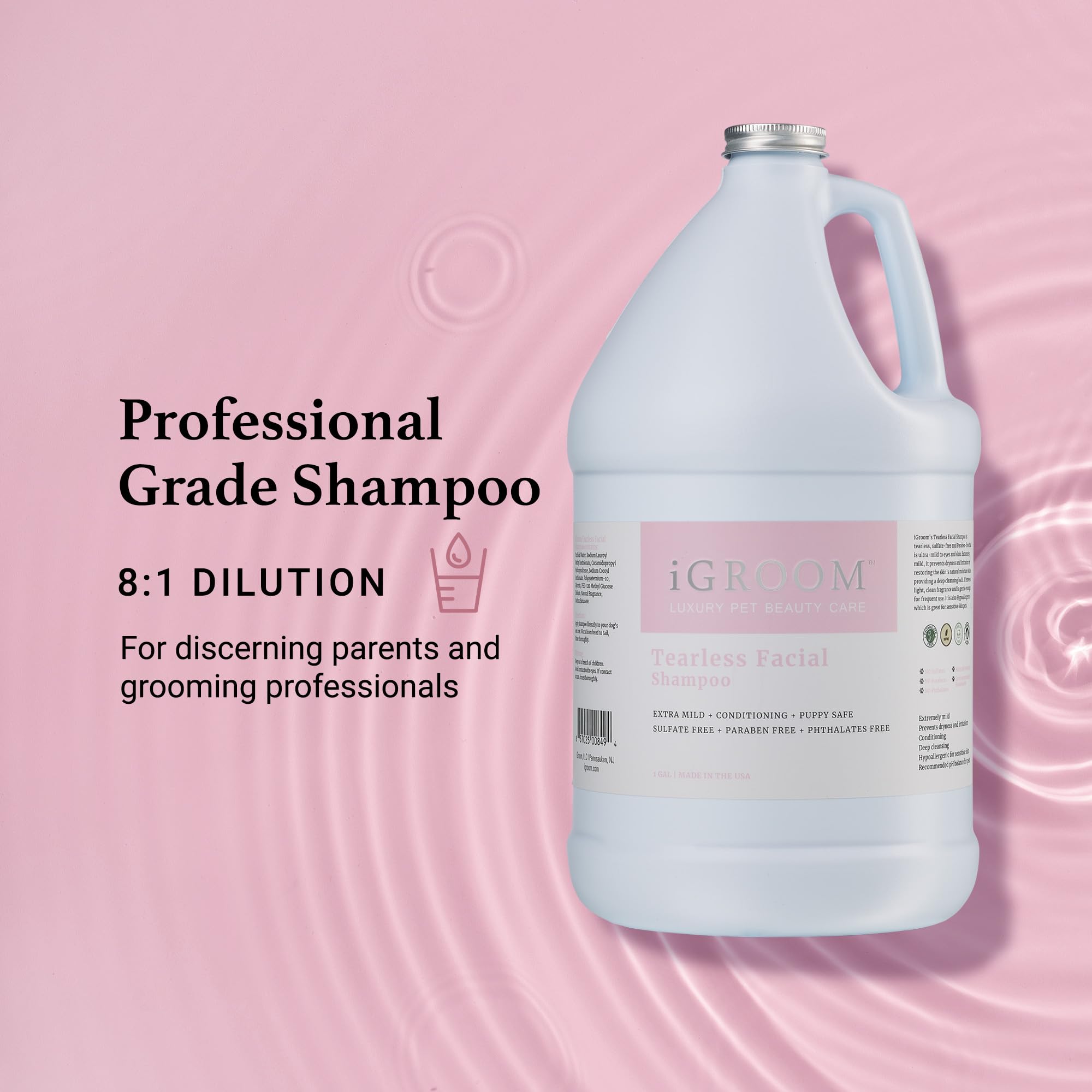 iGroom Tearless Facial Dog Shampoo - Ultra Mild, 128 Fl Oz, Restores Skin Moisture, Made in USA, Model IG00849