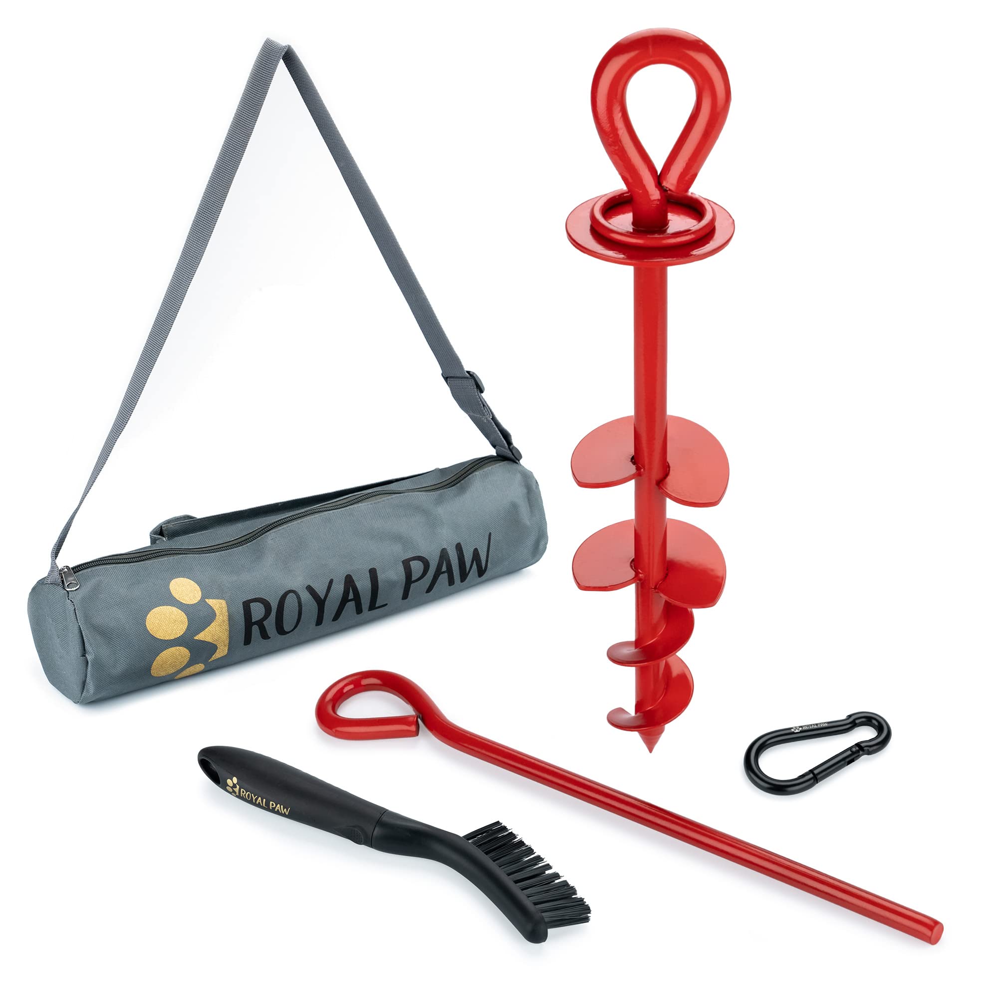 Royal Paw Dog Tie Out Stake - Heavy Duty Dog Stake For Large Dogs Up To 210 Lbs, Dog Stakes For Outside, Dog Anchor, And Dog Gadget | Use Any Dog Tie Out Cable Or Dog Yard Leash (R1-Crimson Red)