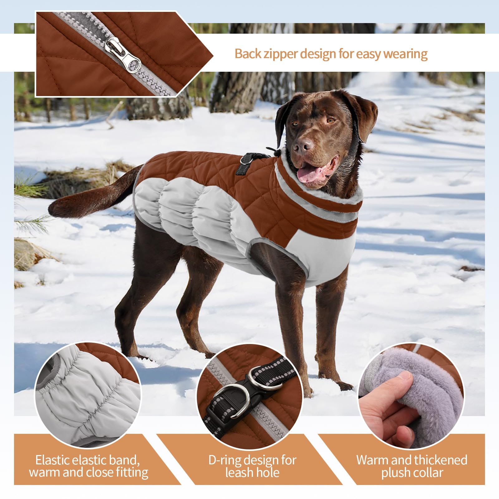 Ouobob Dog Jackets For Medium Dogs,Medium Dog Coat,Warm Dog Winter Coat Zip Up Back,Waterproof Dog Jacket With D-Ring,Dog Cold W
