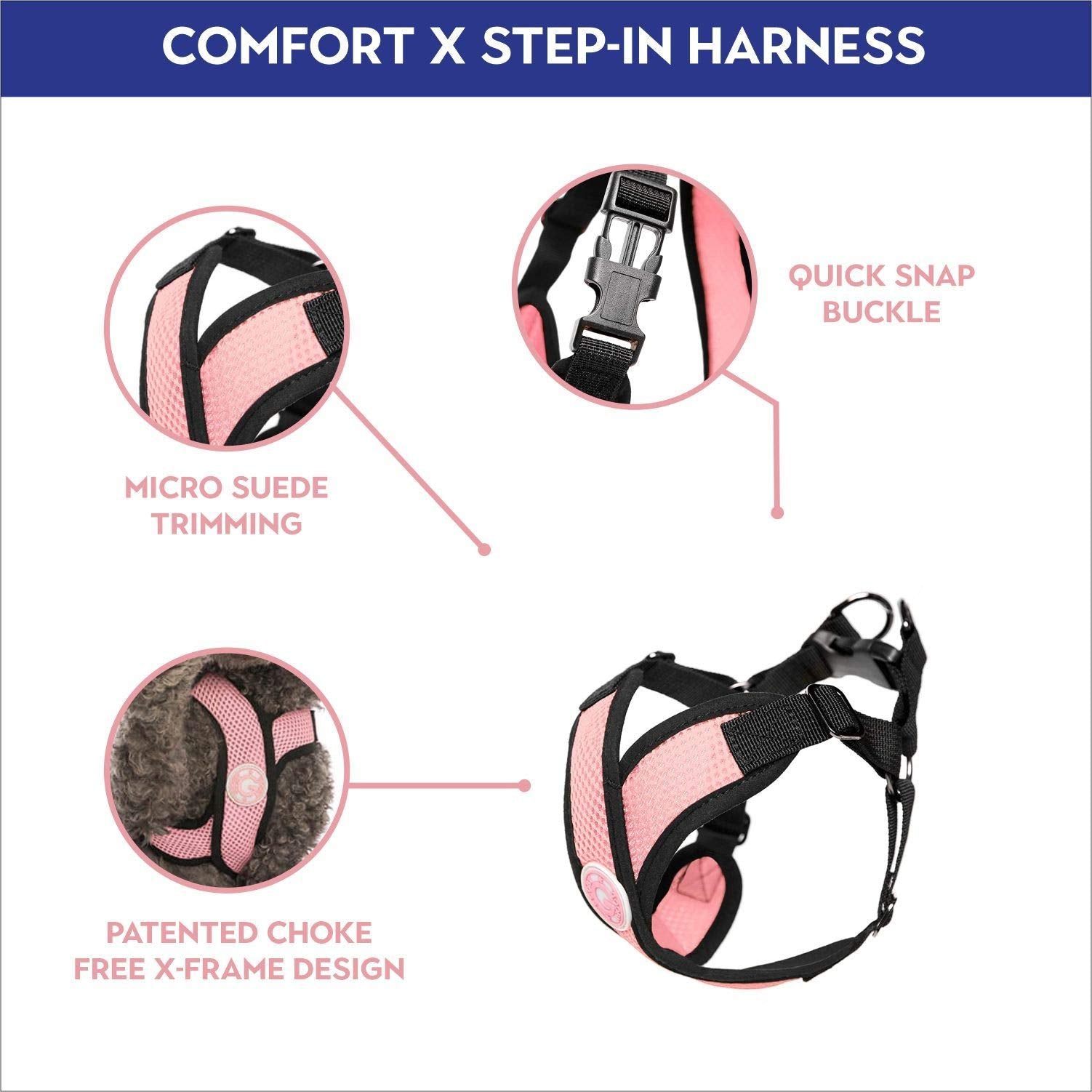 Gooby Comfort X Step in Harness - Pink, Medium - No Pull Small Dog Harness Patented Choke-Free X Frame - Perfect on The Go Dog H