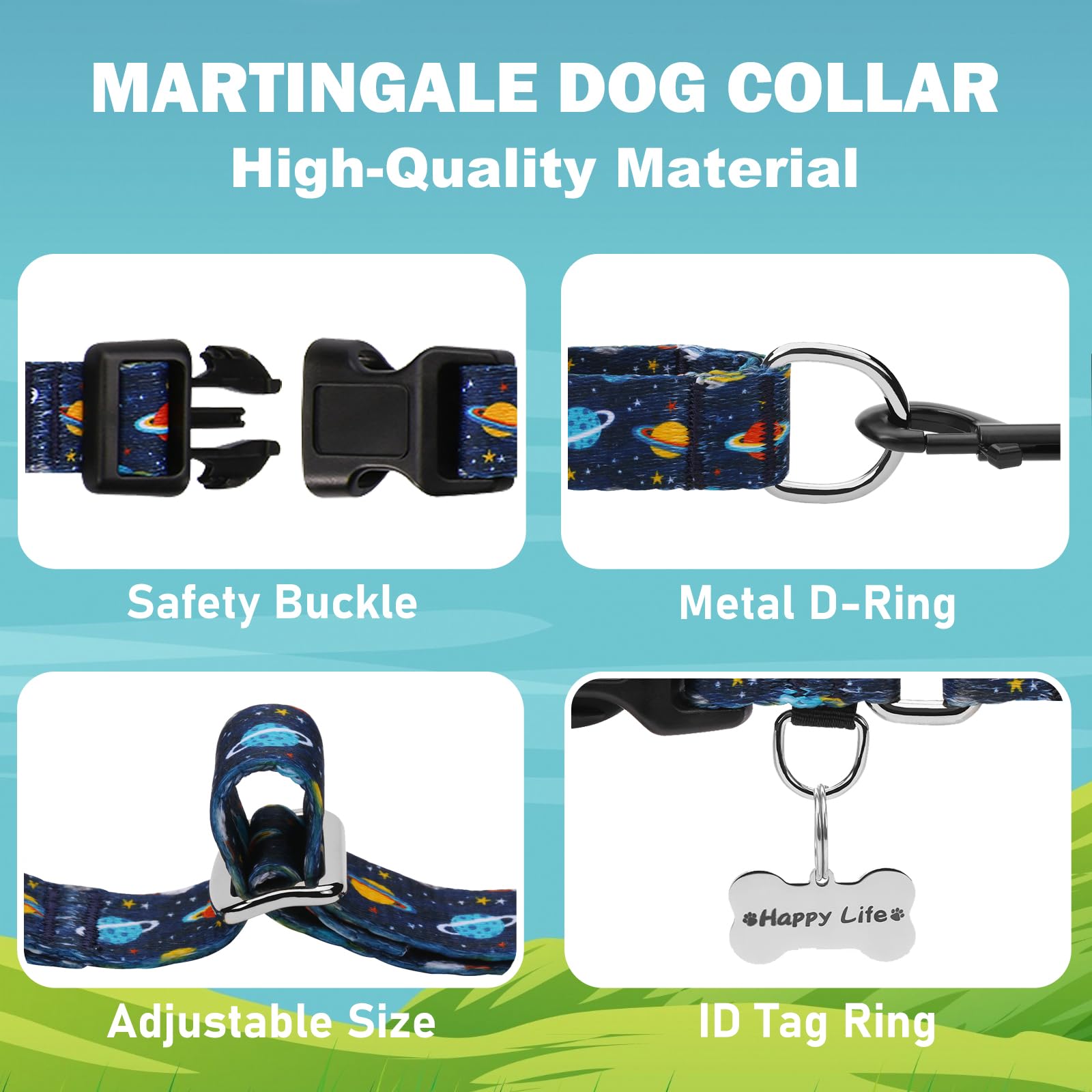 Fidohug Martingale Dog Collars With Buckle No Slip Training Boy Dog Collar For Large Dogs (Blue Space, Large)