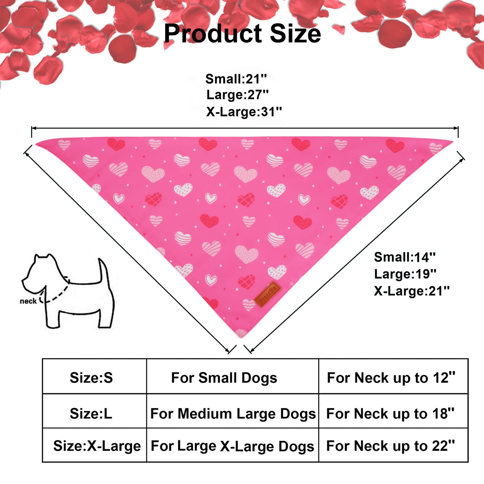 Ptdecor Valentine Dog Bandana,Bule And Pink Love Heart Design Reversible Dog Scarf, Triangle Valentine Bandanas For Medium Large