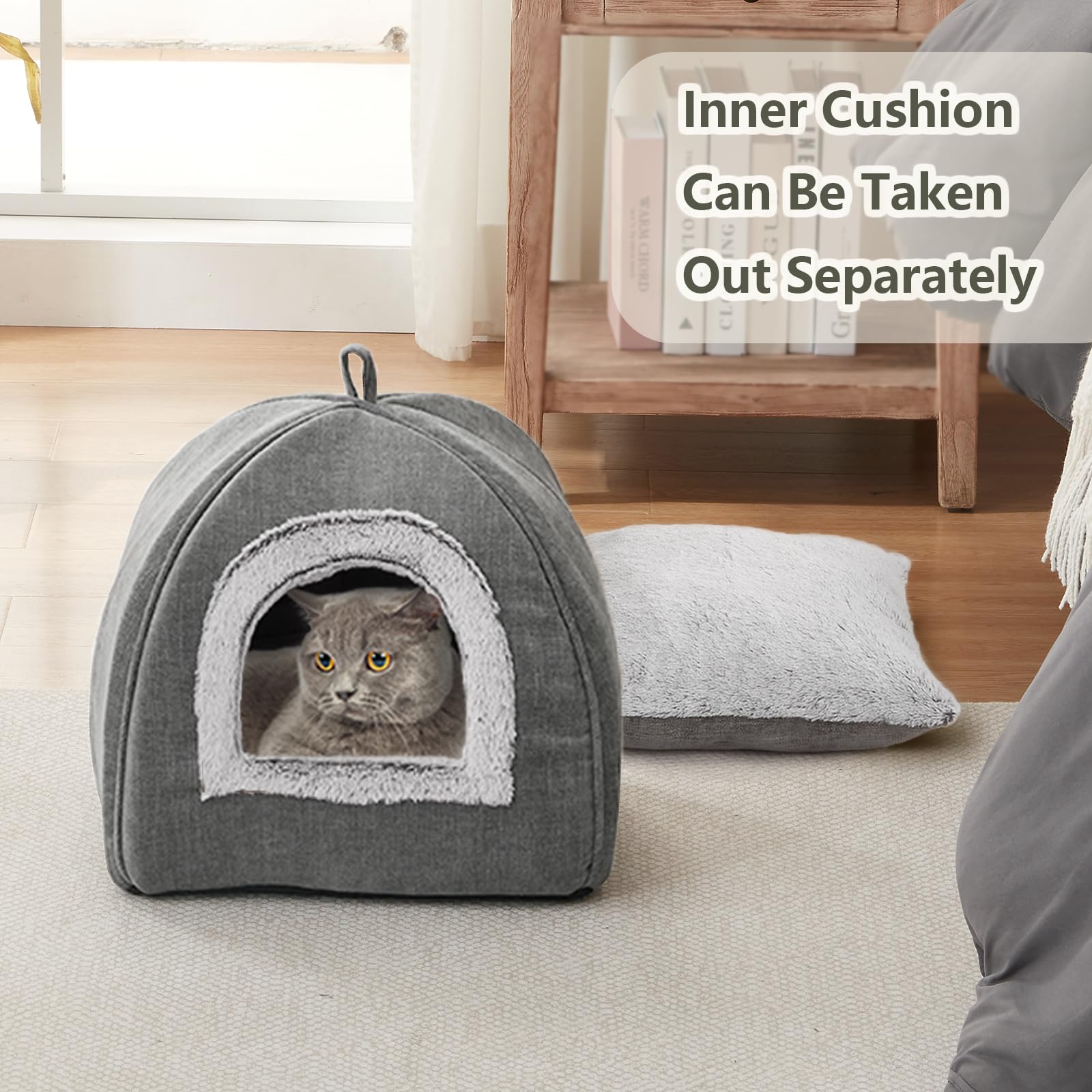 Cat Bed Cave-Cat Beds for Indoor Cats,Kittens and Small Pets,Soft and Warm Cat Tent Bed,Cat House,Foldable and Washable with Rem