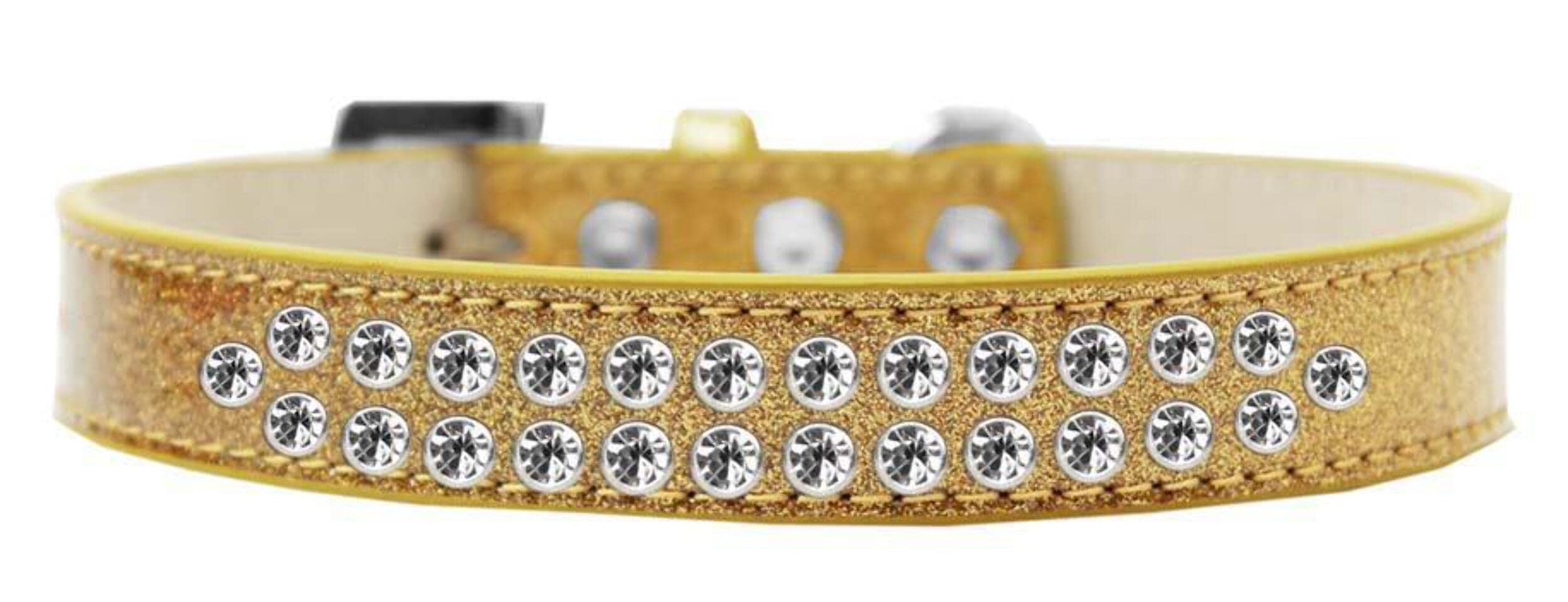 Dog, Puppy & Pet Ice Cream Collar, Two Row Clear Crystal Rimsets Gold 20