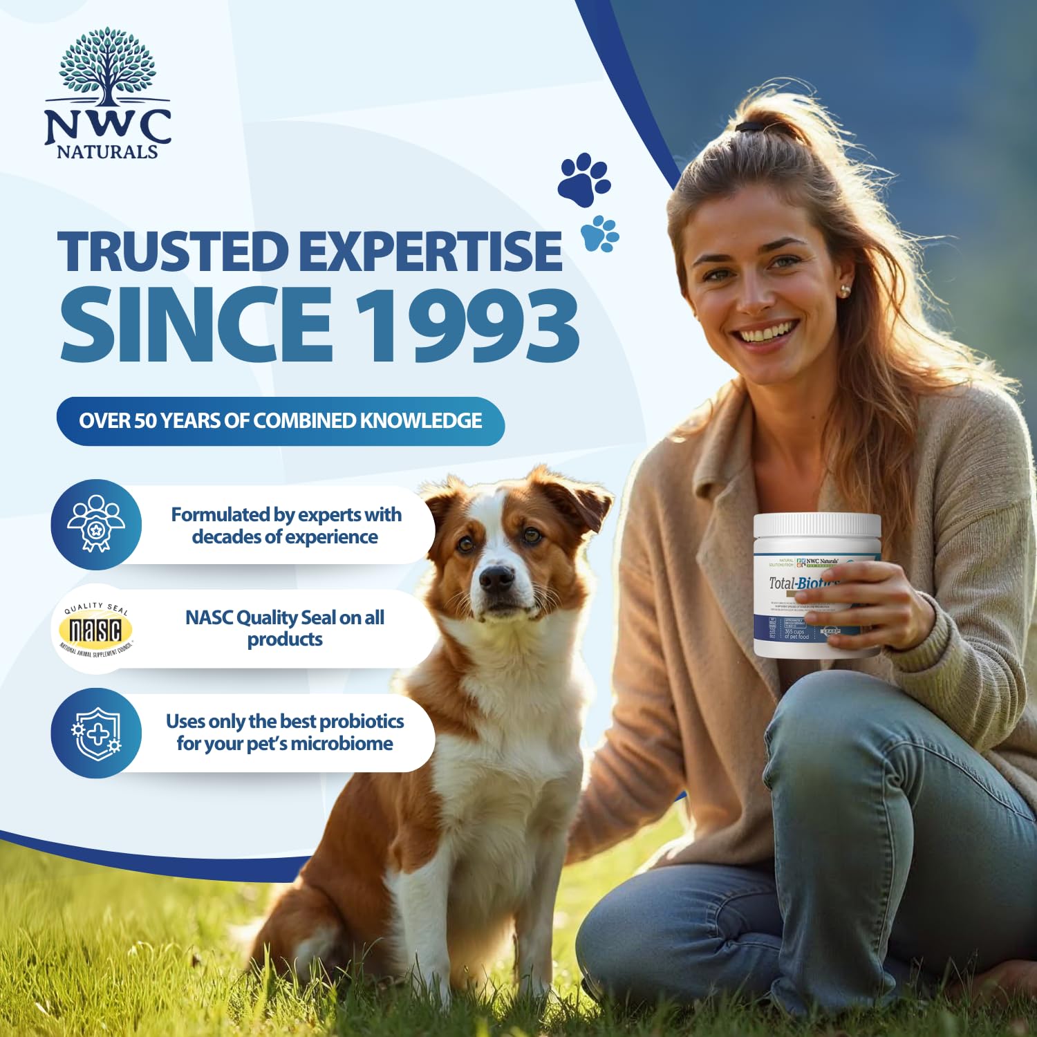 NWC Naturals Total-Biotics, Cat & Dog Probiotics for Digestive Health with Prebiotic, Unflavored Probiotic for Dogs & Cats, Supp
