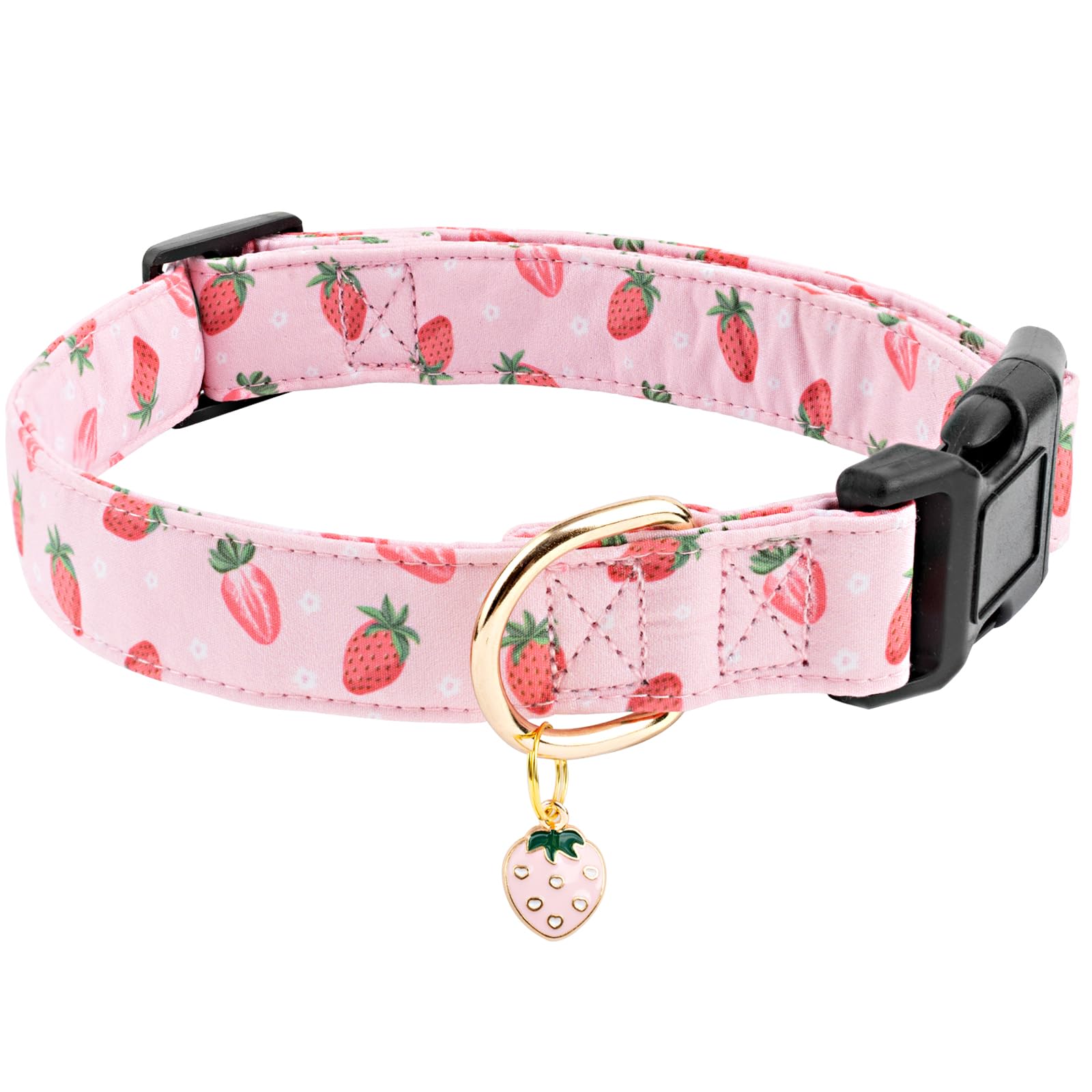 Faygarsle Pink Strawberry Print Cotton Dog Collar For Small, Medium, Large Boys Girls Dogs S