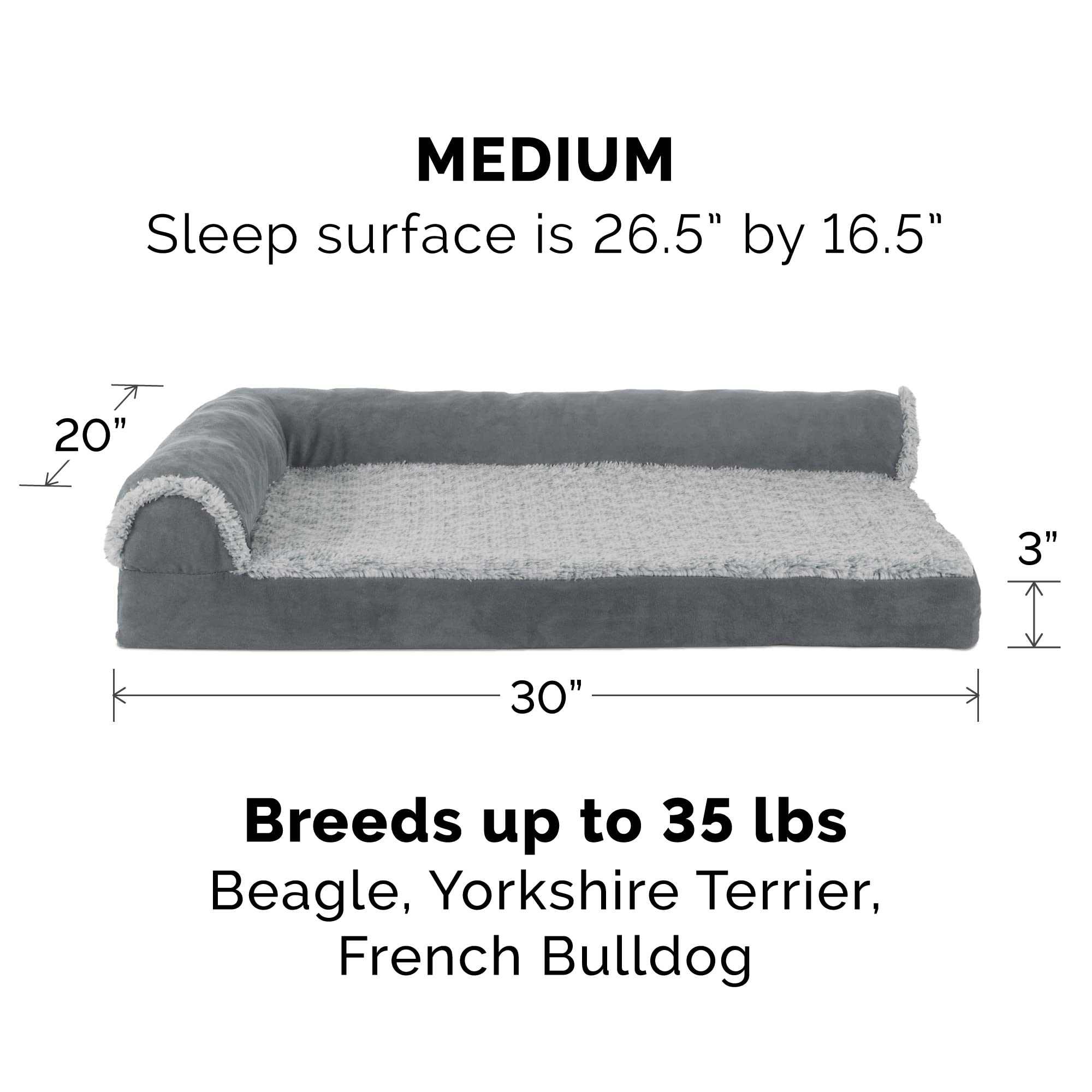 Furhaven Cooling Gel Dog Bed For Medium/Small Dogs W/ Removable Bolsters & Washable Cover, For Dogs Up To 35 Lbs - Two-Tone Plus