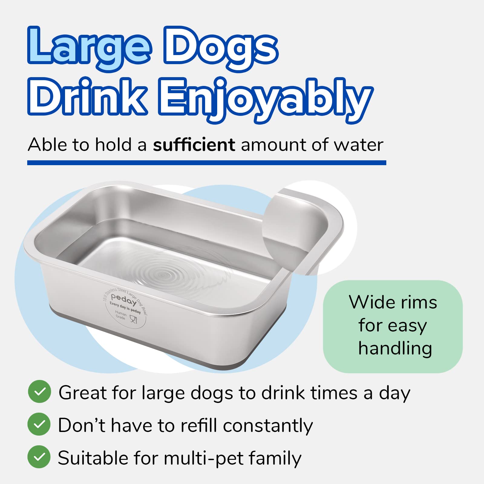 PEDAY 2.64 Gallon Dog Water Bowl with Nonslip Bottom, Human Grade, 18/8 Stainless Steel