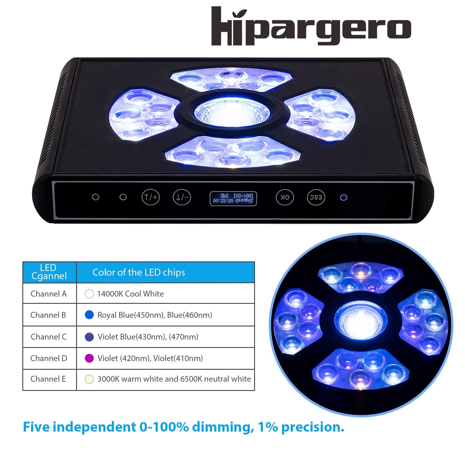 Hipargero Aquarium Lights-100 Watt 5 Channels Sunrise Sunset Moonlight Reef Lights For Coral Sps Lps Saltwater Tank(Black)