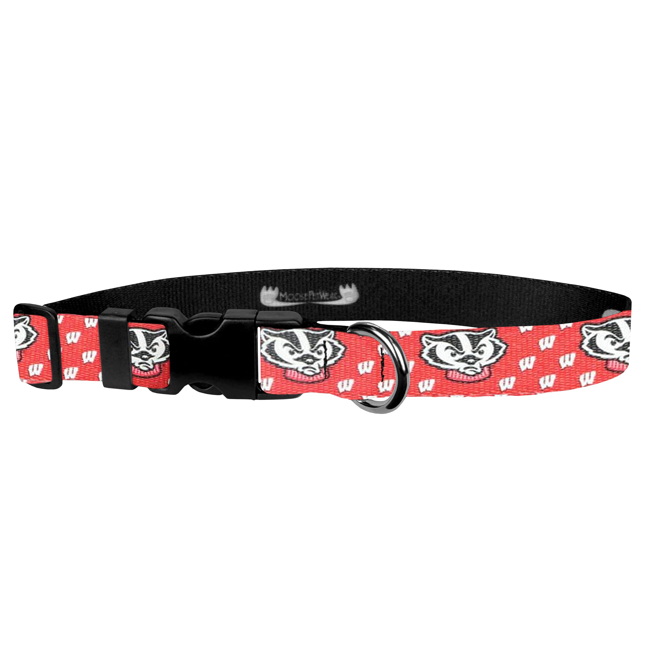 University Of Wisconsin Dog Collar - Deluxe Adjustable Dog Collars, 1' Wide Collar Adjusts 13 - 21', Large, Red Badger