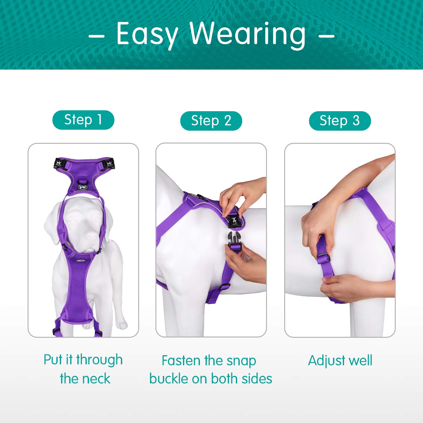 Poypet Reflective Soft Breathable Mesh Dog Harness No Choke Double Padded Vest Adjustable(Purple,Xs)