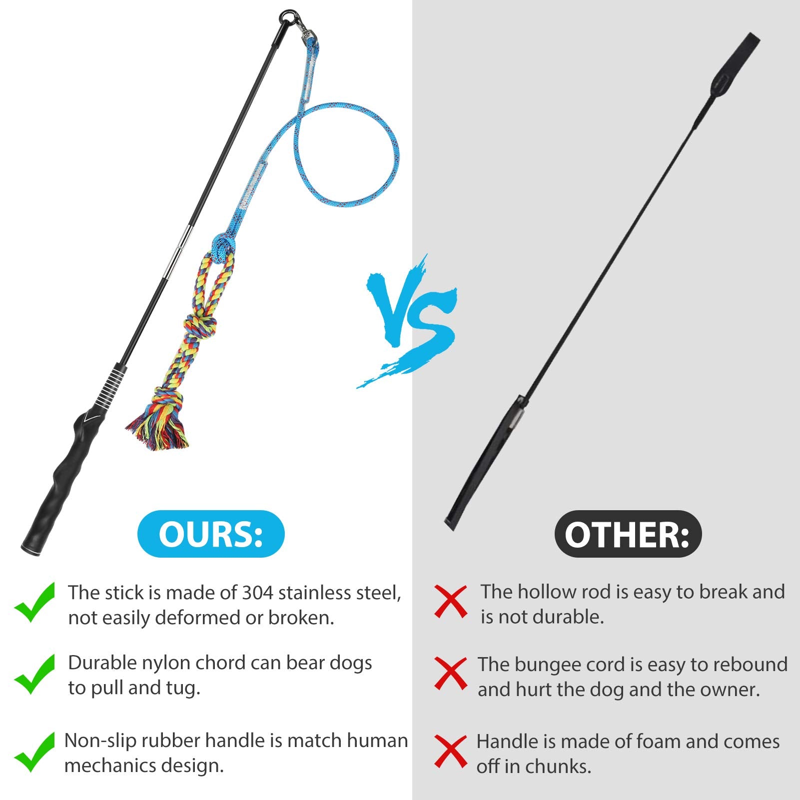 DIBBATU Flirt Pole for Dogs - Interactive Chase & Tug Toy for Large, Medium, & Small Dogs - Outdoor Exercise & Training Tool