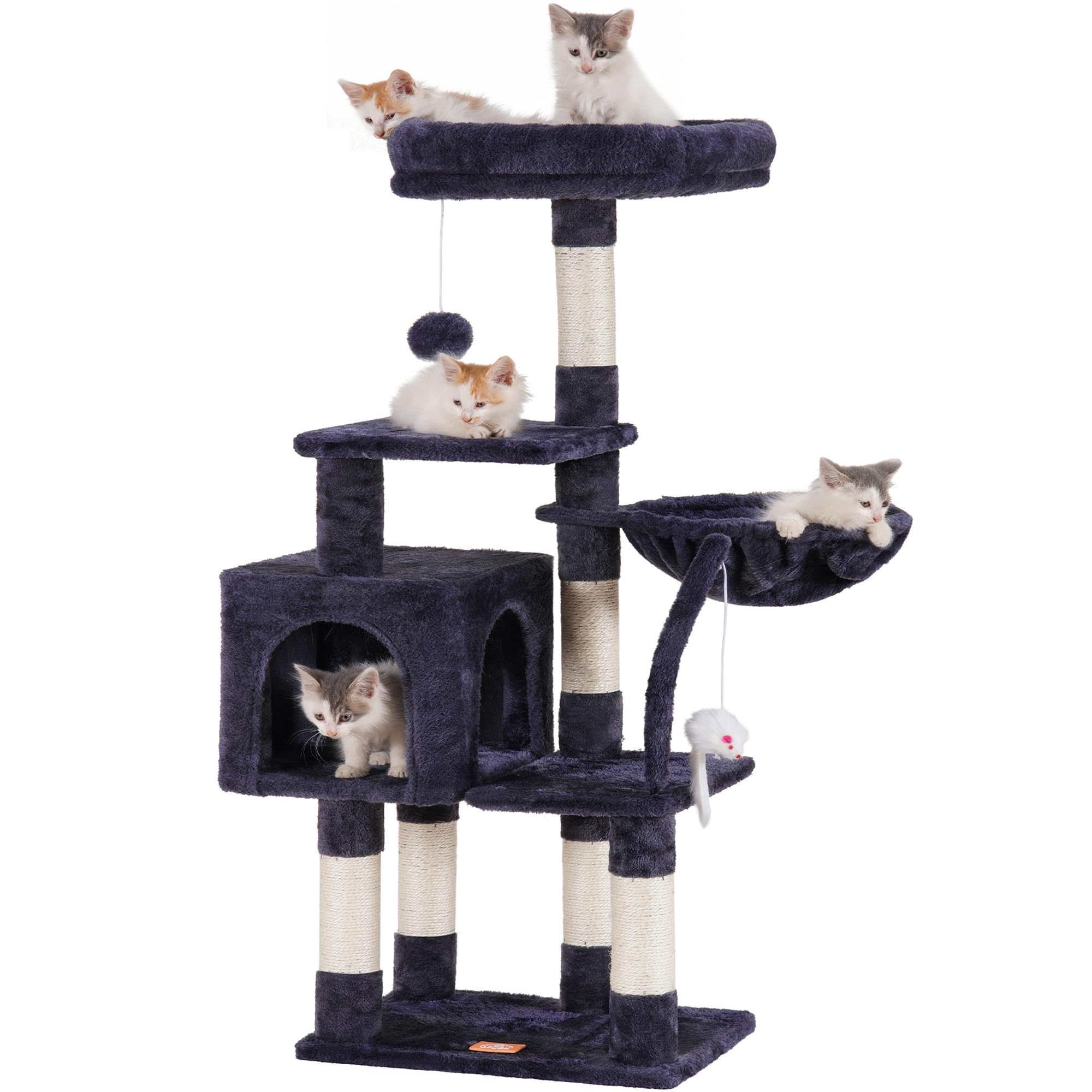 Heybly Cat Tree With Toy, Cat Tower Condo For Indoor Cats, Cat House With Padded Plush Perch, Cozy Hammock And Sisal Scratching Posts, Smoky Gray Hct004Sg