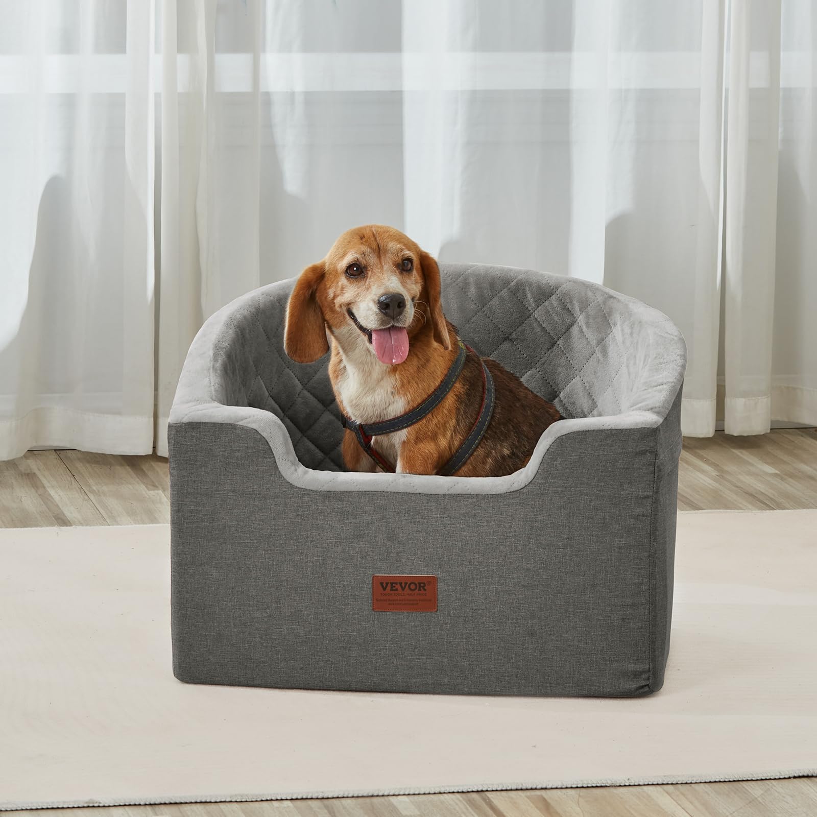 VEVOR Dog Car Seat, Waterproof Booster Seat for Small/Medium Dogs up to 55lbs, Dark Gray, Oxford Fabric with Sponge Filling, Model JBS-PCS-006