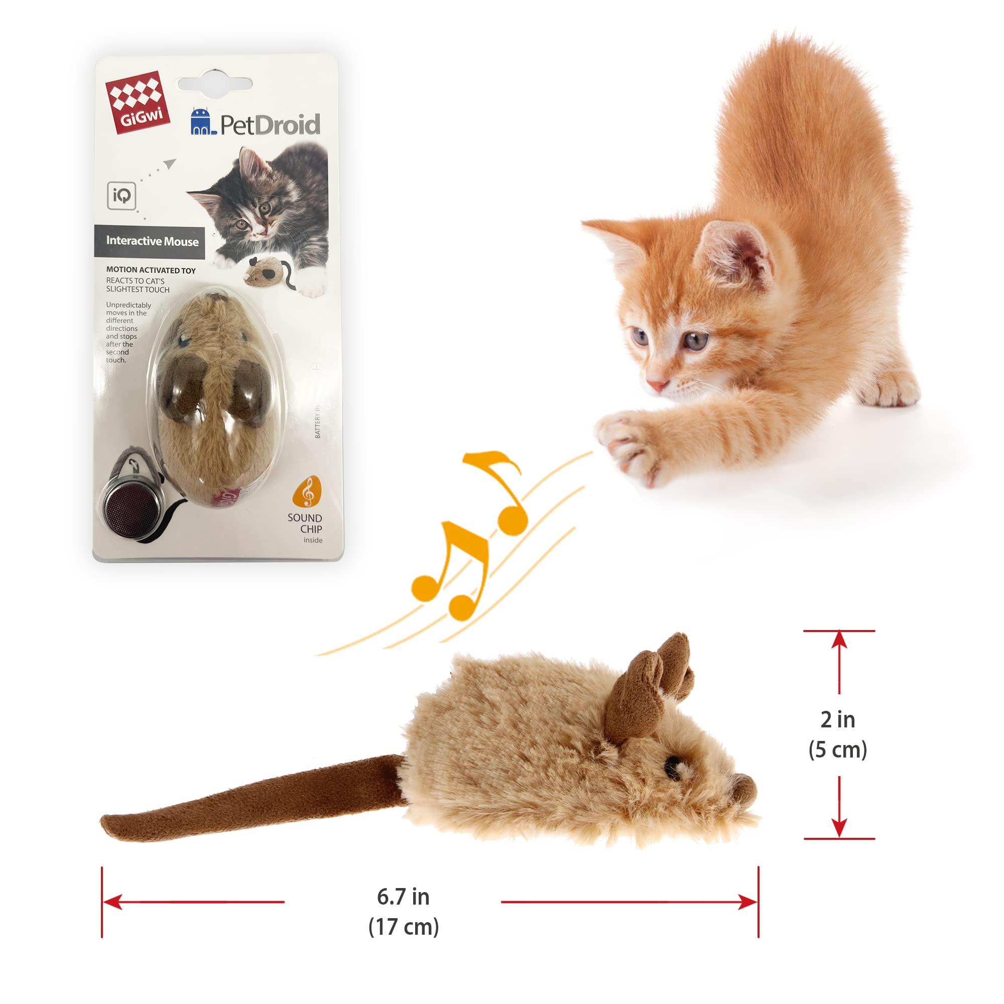 Gigwi Interactive Cat Toy Mouse, Moving Automatic Cat Toys Mice Electronic With Furry Tail, Automatic Squeaky Cat Toys For Kitte